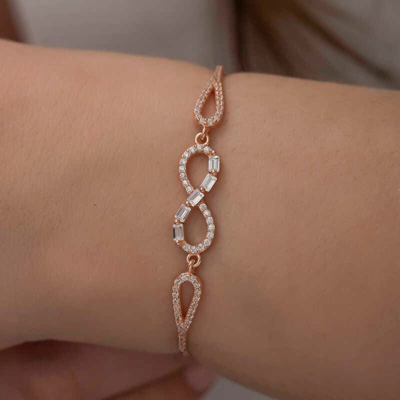 Gümüş Rose Baget Taşlı Sonsuzluk Bileklik