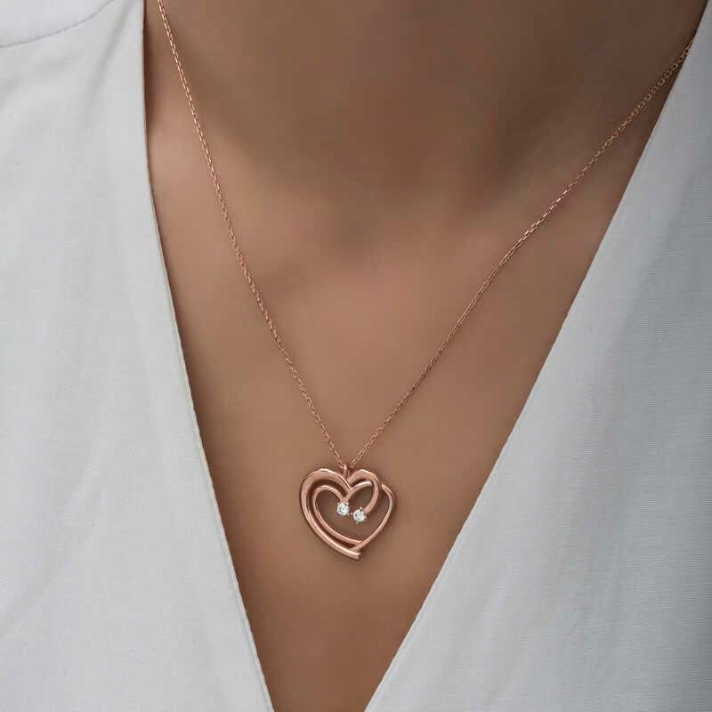 Gümüş Rose Birleşmiş Kalpler Kadın Kolye