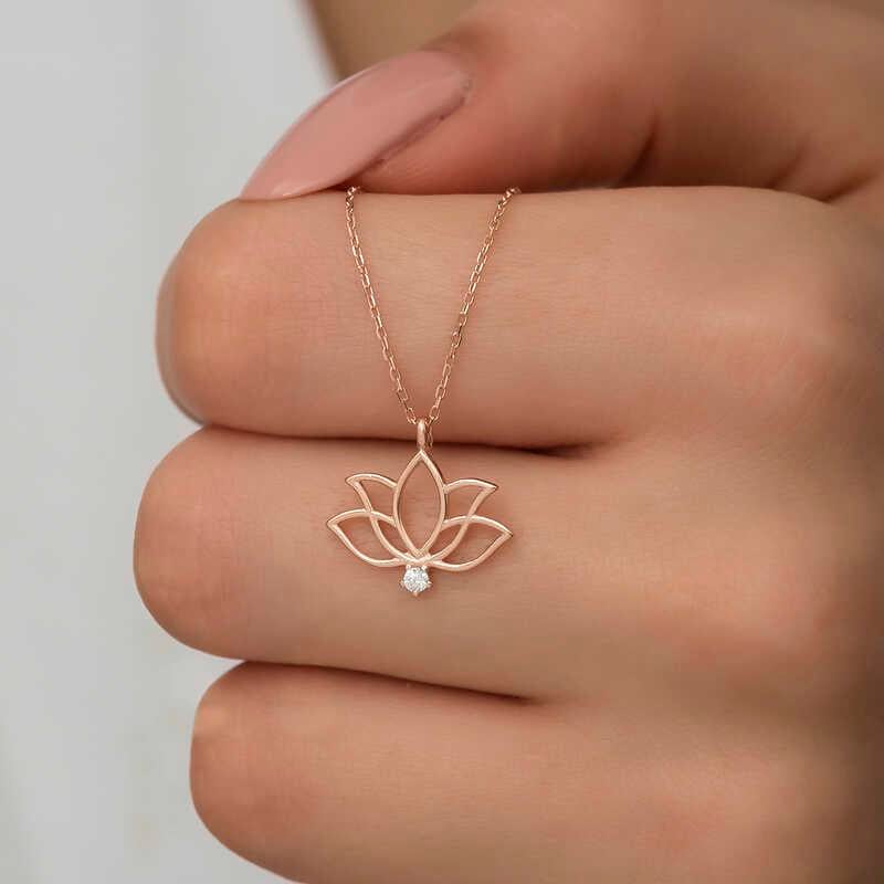 Gümüş Rose Lotus Çiçeği Kadın Kolye