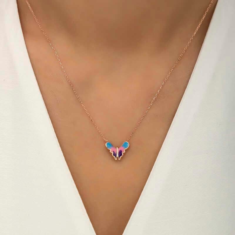 Gümüş Rose Minimal Kelebek Bayan Kolye