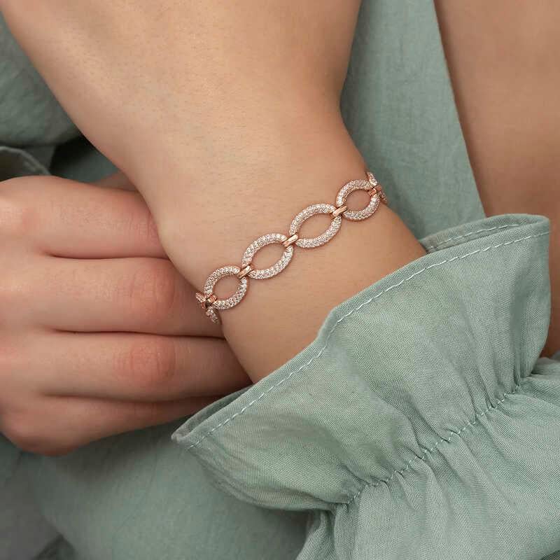 Gümüş Rose Oval Taşlı Bayan Bileklik