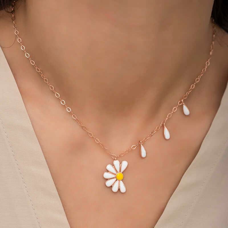 Gümüş Rose Papatya Seviyor Sevmiyor Bayan Kolye