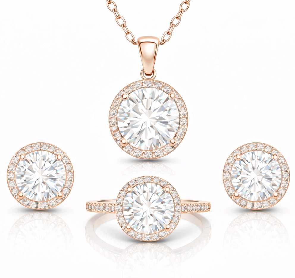 Gümüş Rose Yuvarlak Montür Tek Taş Set