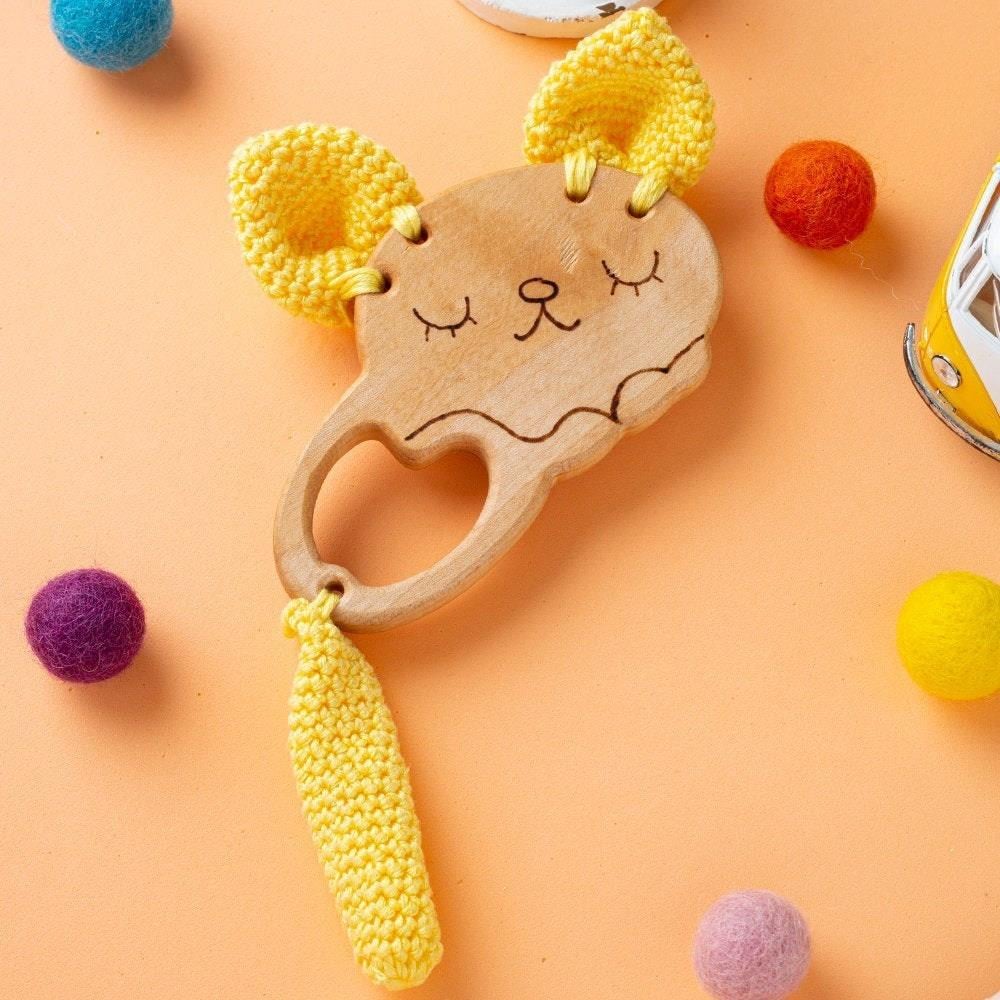 Hobi Baby Kedi Figürlü Organik Ahşap Diş Kaşıyıcı