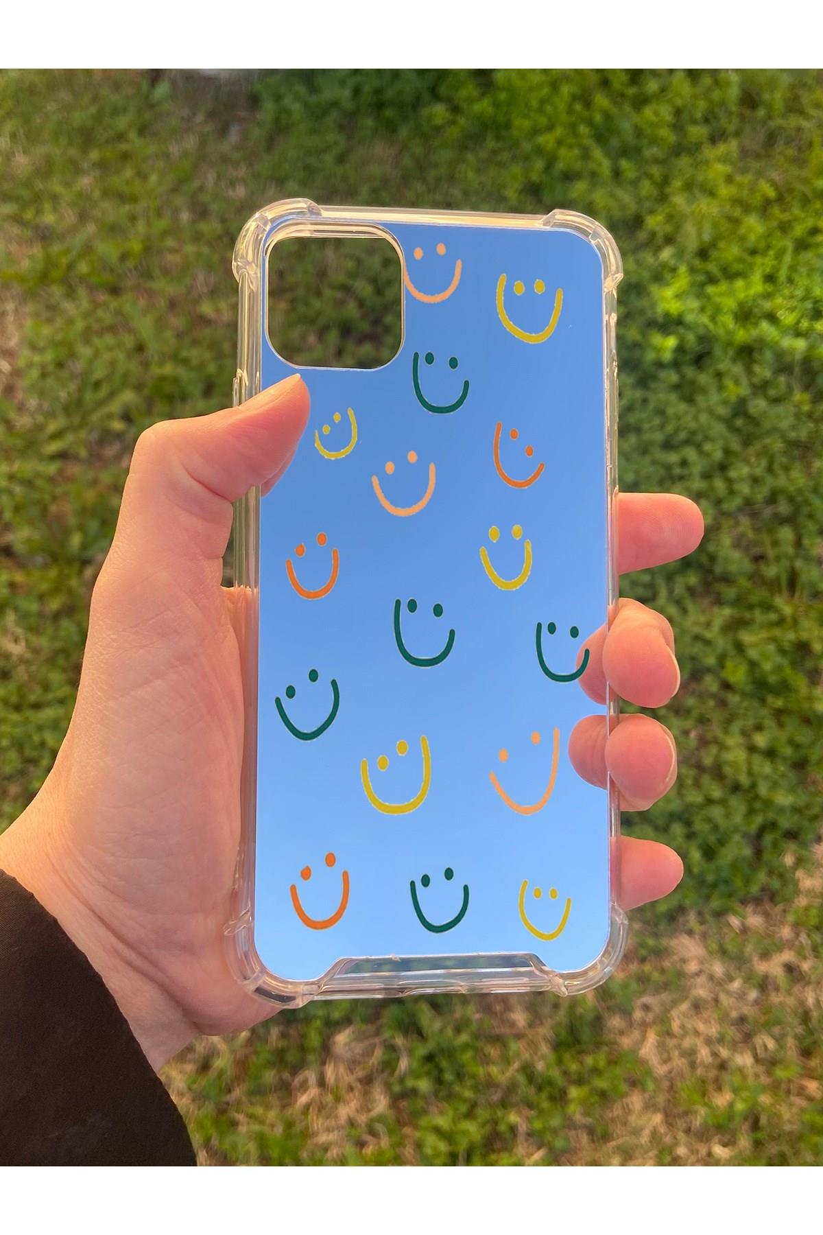İphone 11 Pro Max Uyumlu Aynalı Gülücük Desenli Darbe Kamera Korumalı Silikon Telefon Kılıfı