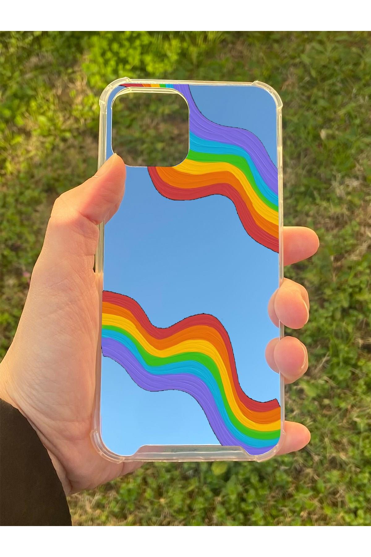 İphone 12 Pro Uyumlu Aynalı Gökkuşağı Desenli Darbe Kamera Korumalı Silikon Telefon Kılıfı