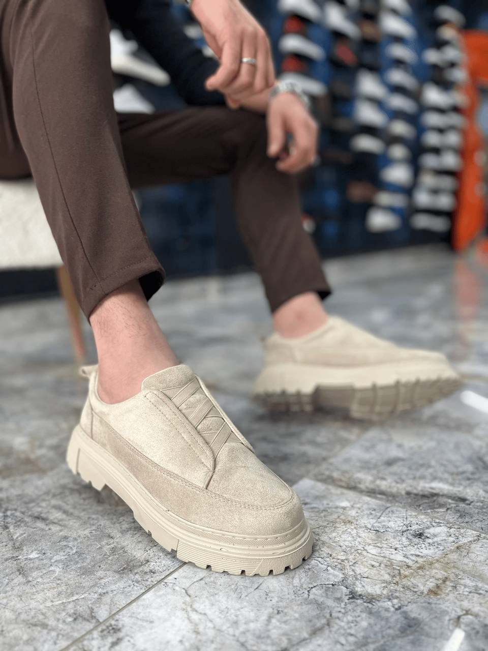 KB-703 Kuback Bej Süet Lastikli Günlük Erkek Ayakkabı