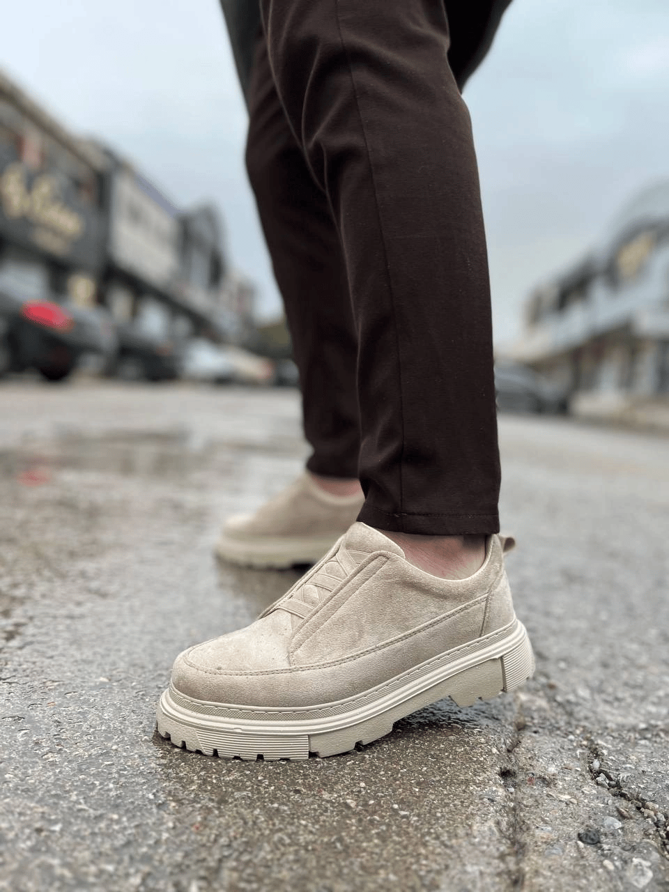 KB-703 Kuback Bej Süet Lastikli Günlük Erkek Ayakkabı