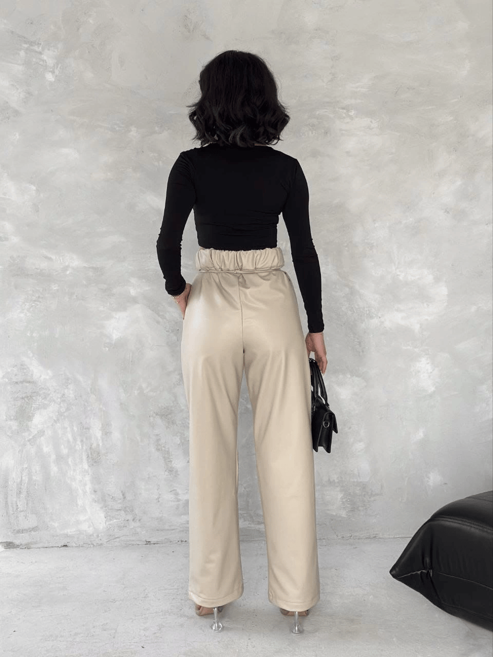 Kendinden ince kemerli deri pantolon bej t1178