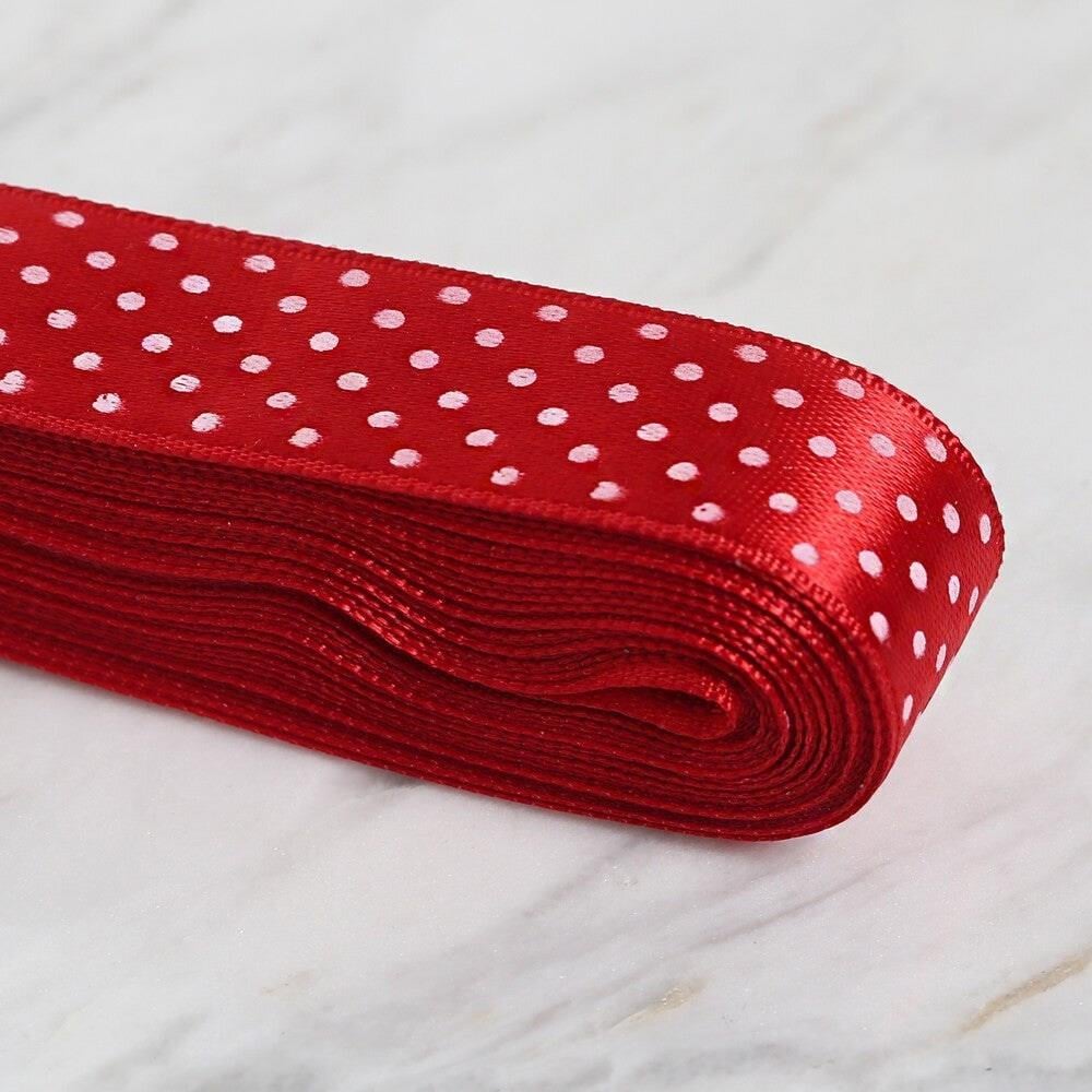 Loren Crafts 2cm 10 mt Kırmızı Saten Puantiyeli Ku