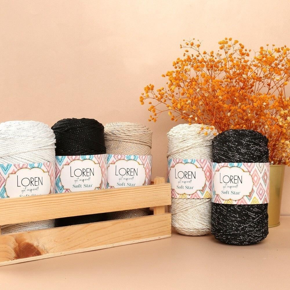 Loren Soft Star Makrome İpi Siyah Simli Siyah RM10