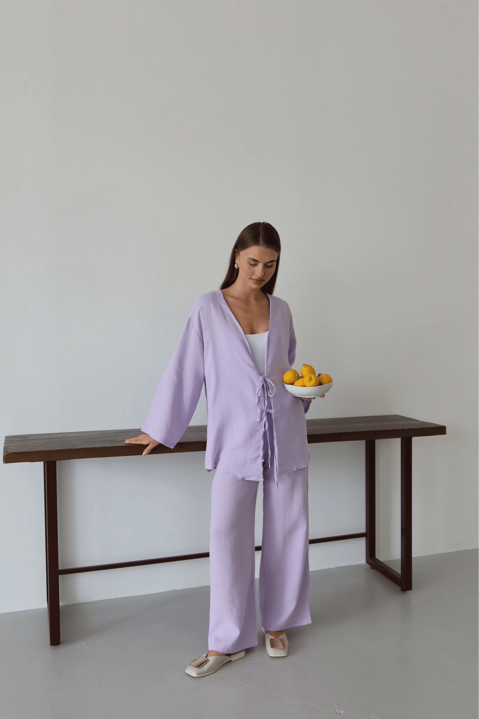 Müslin kumaş kimono lila pt