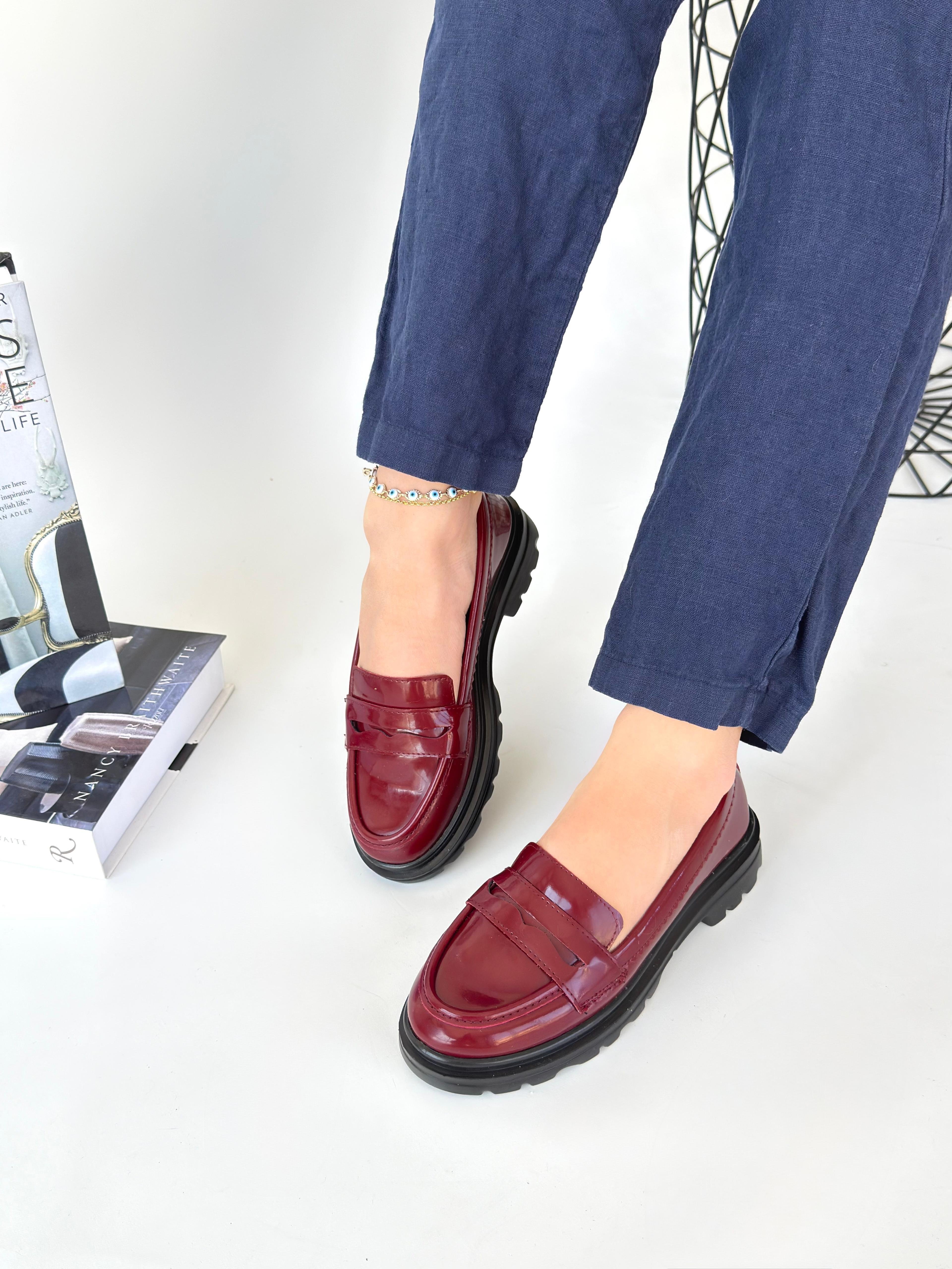 Narli Bordo Rugan Oxford Ayakkabı