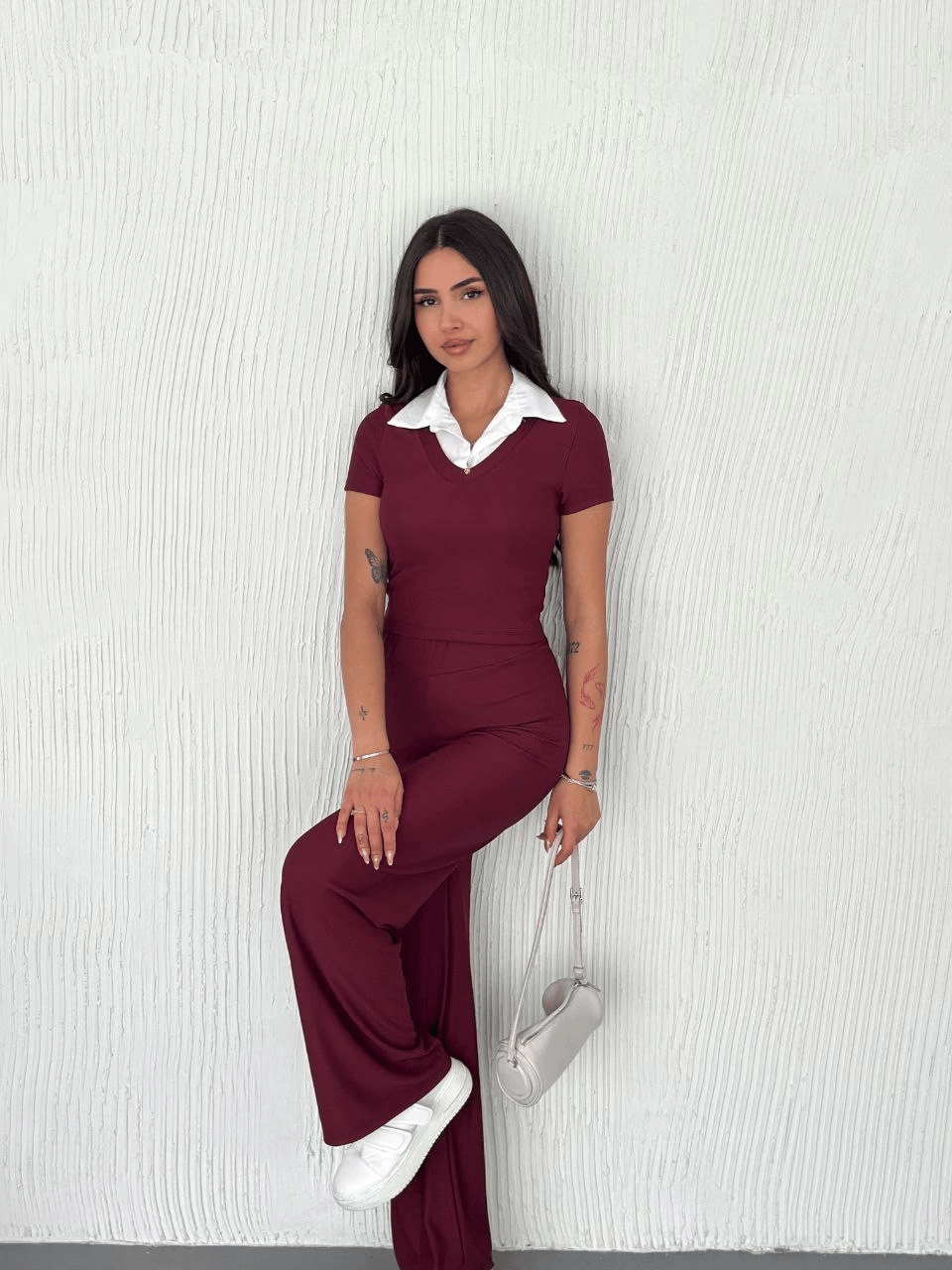 Ottoman kumaş beyaz gömlek yaka takım s4142