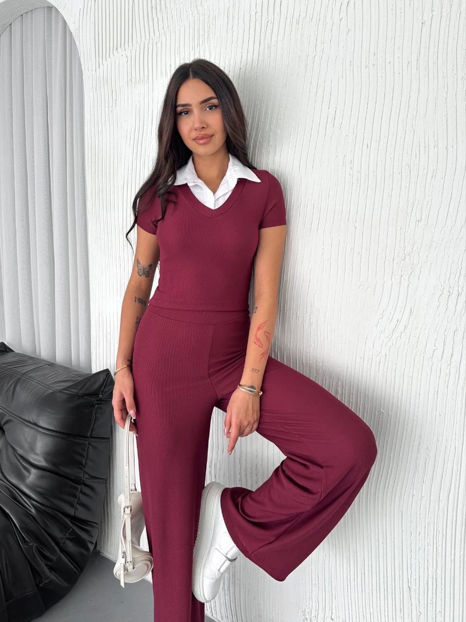 Ottoman kumaş beyaz gömlek yaka takım s4142