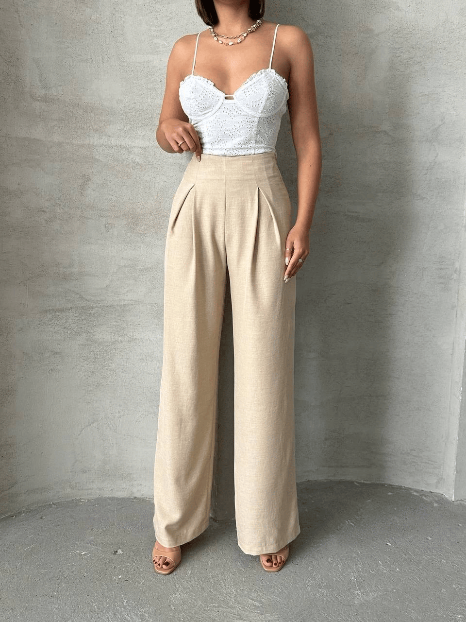 Pileli keten pantolon s255046