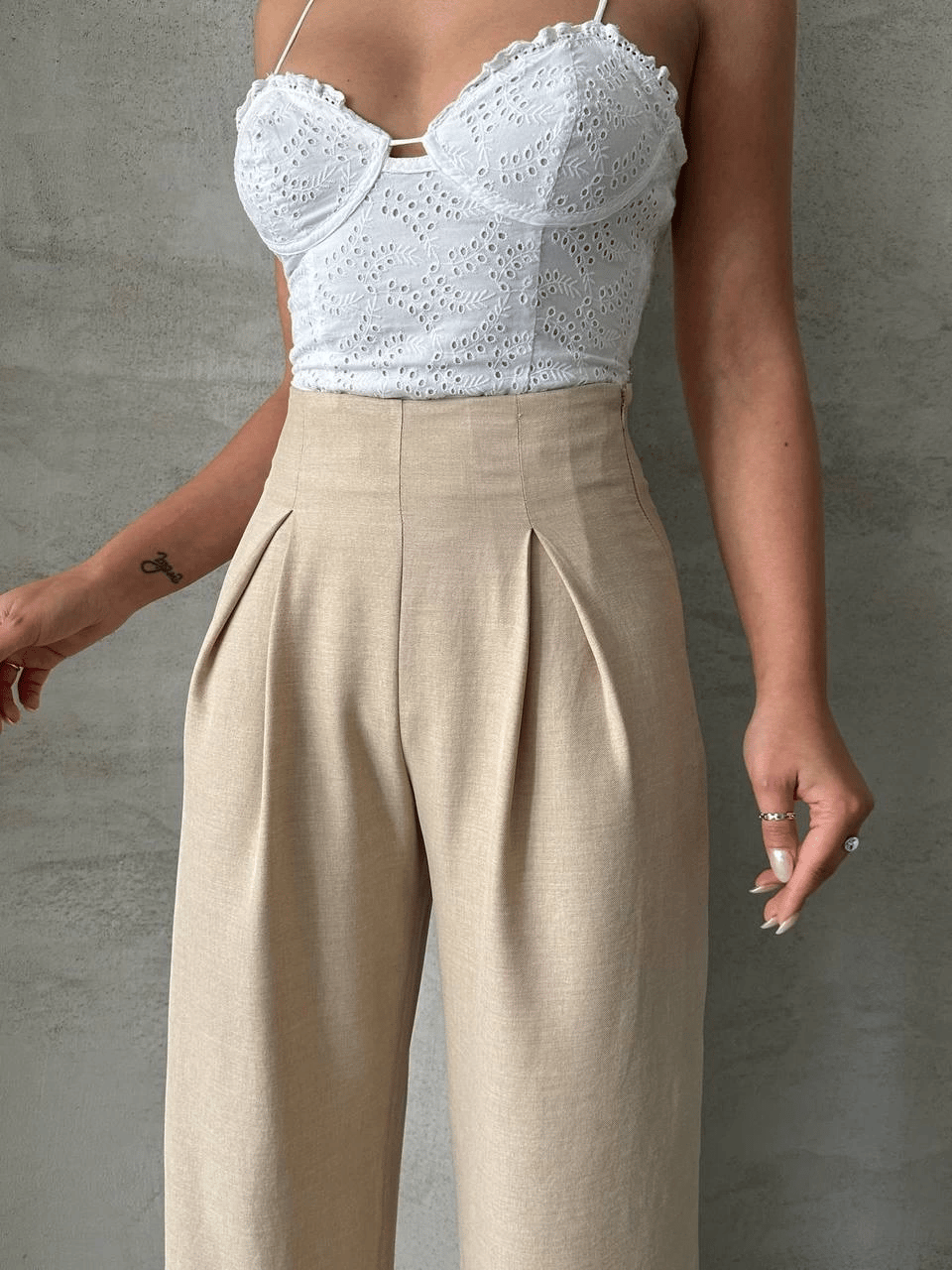 Pileli keten pantolon s255046