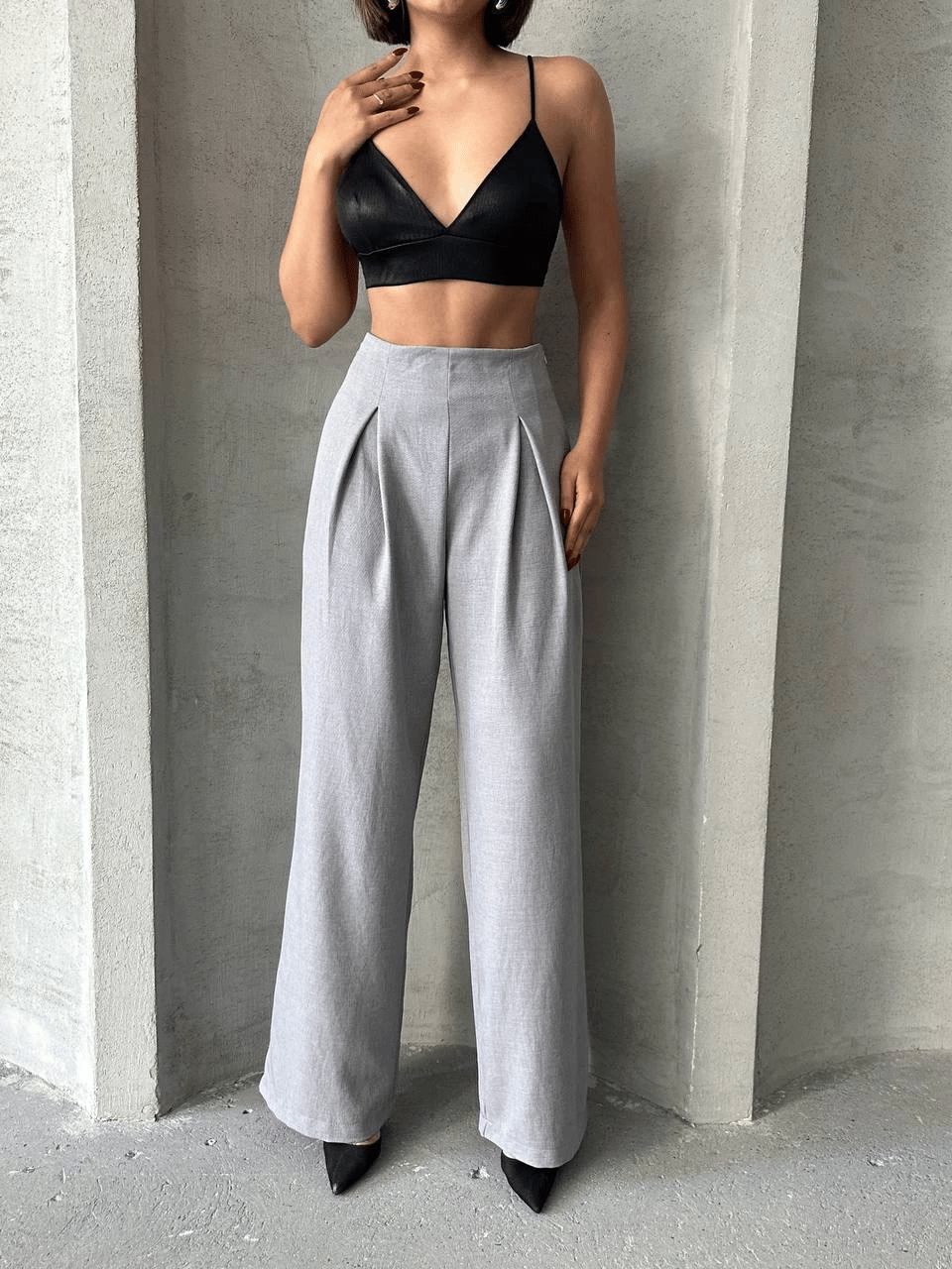 Pileli keten pantolon s255046