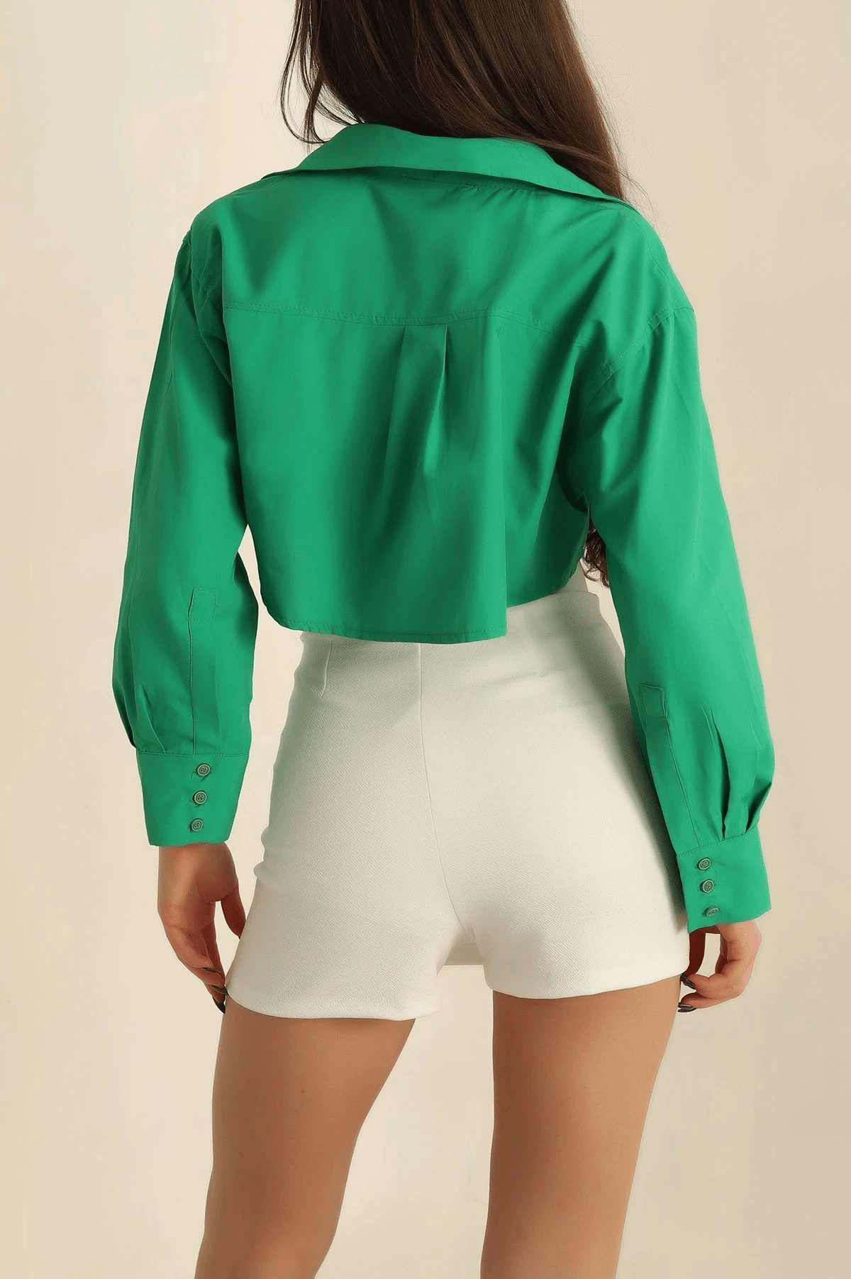 Poplin crop gömlek yeşil s3060