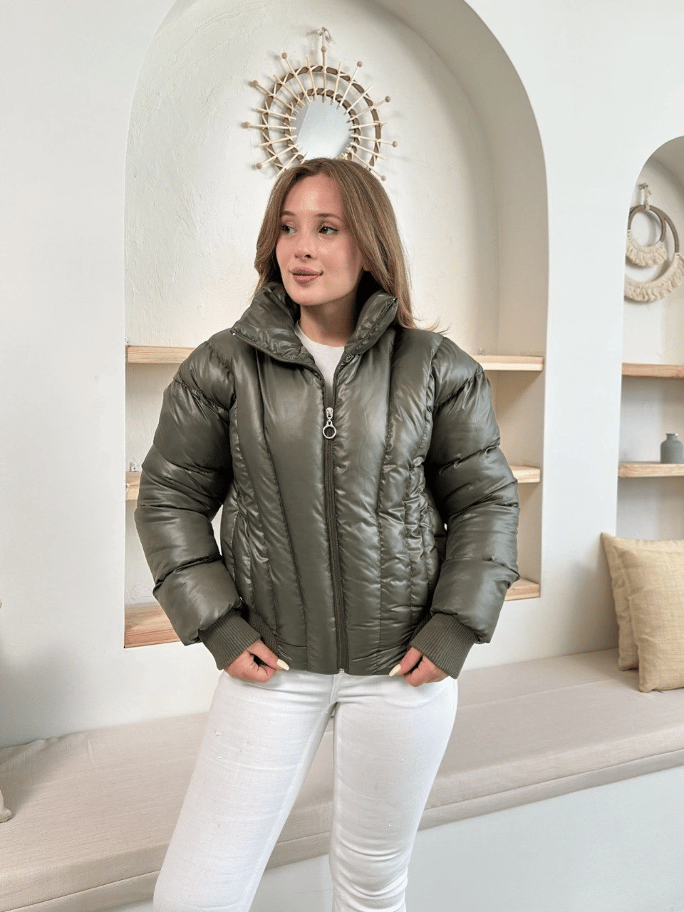 Puffer kısa mont haki st25534