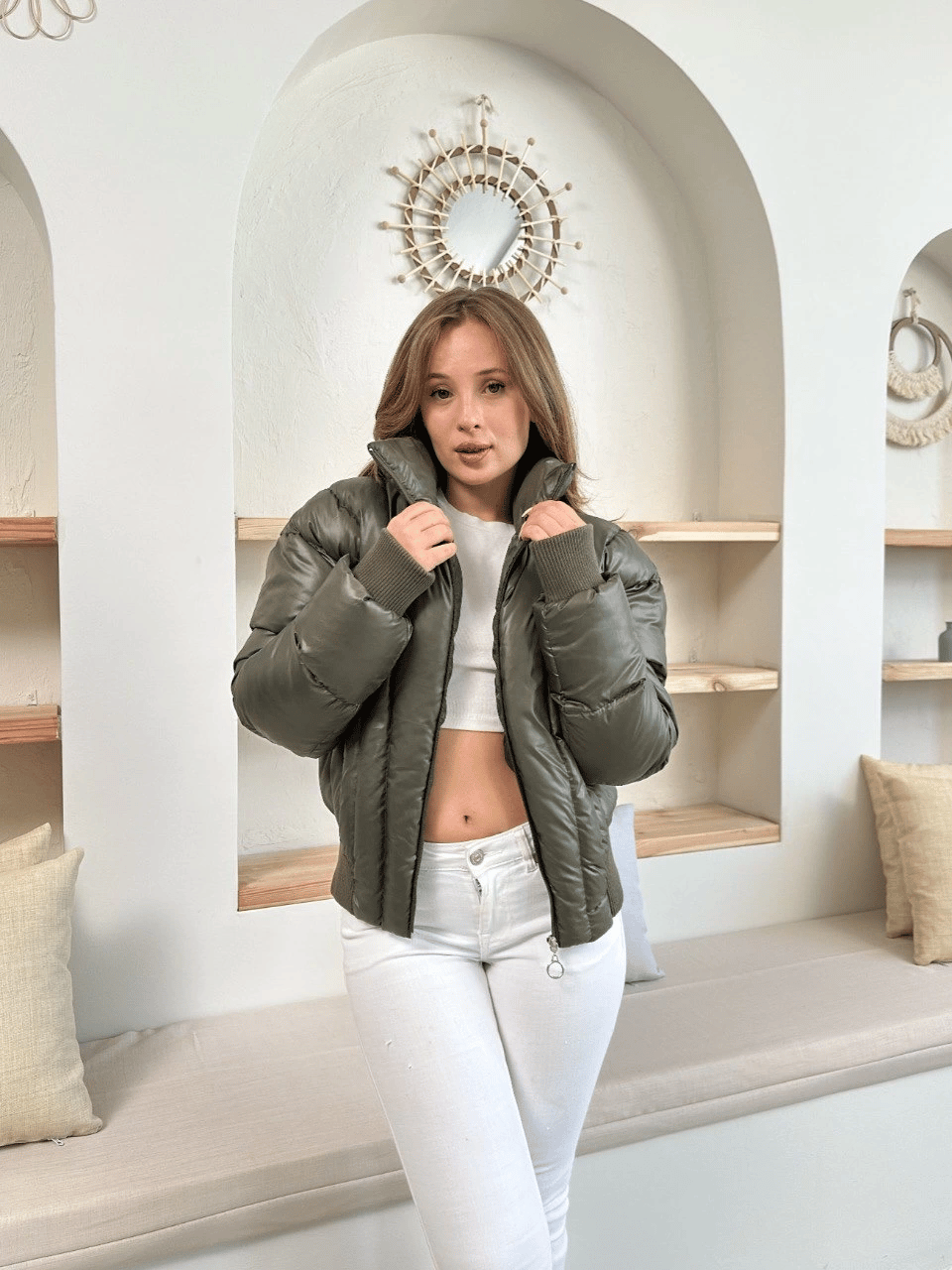 Puffer kısa mont haki st25534