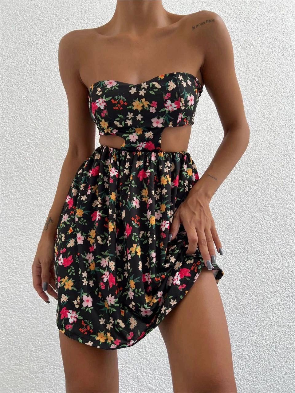 Straplez elbise baskılı