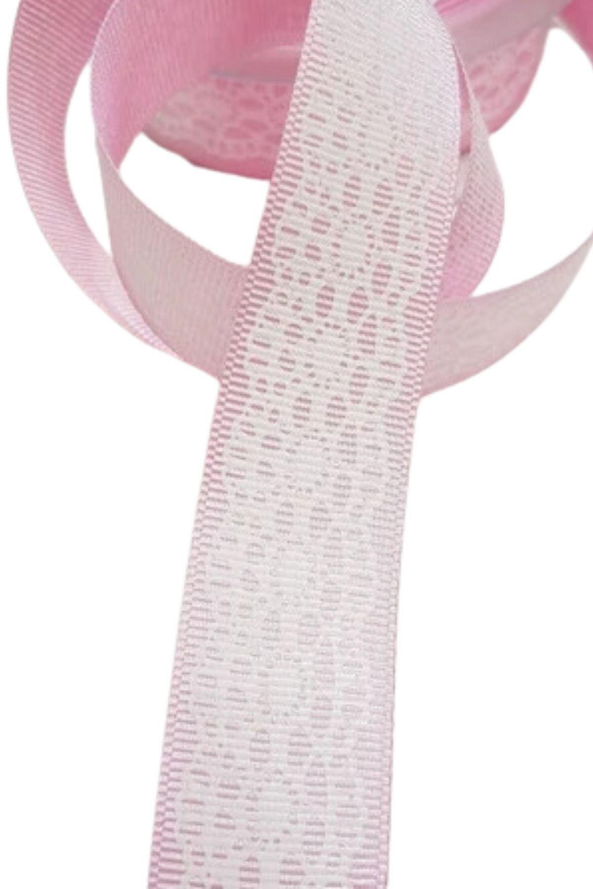 Tafta Dantel Görünümlü Kurdele Pembe 25 mm 10 Metre