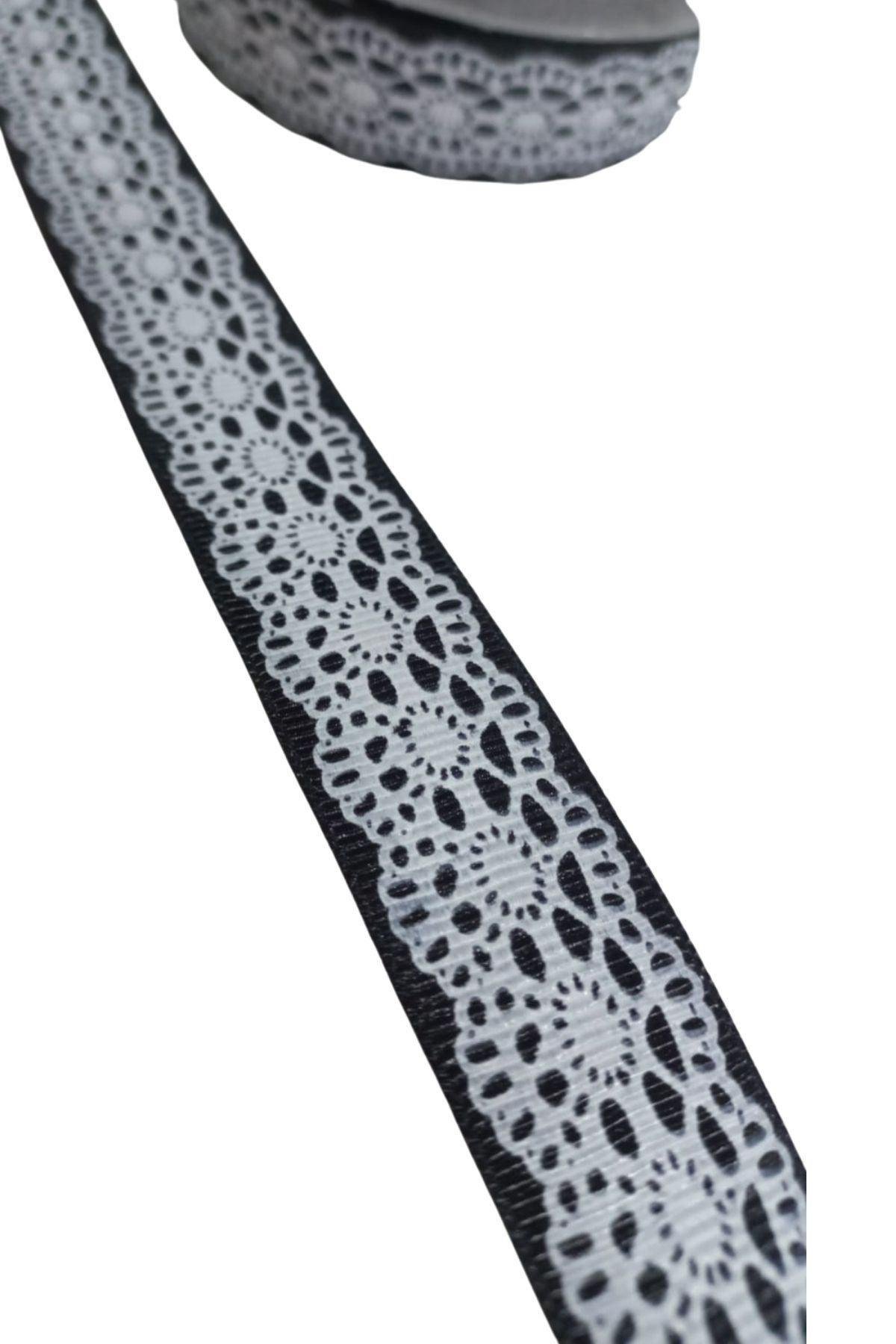 Tafta Dantel Görünümlü Kurdele Siyah 25 mm 2 Metre