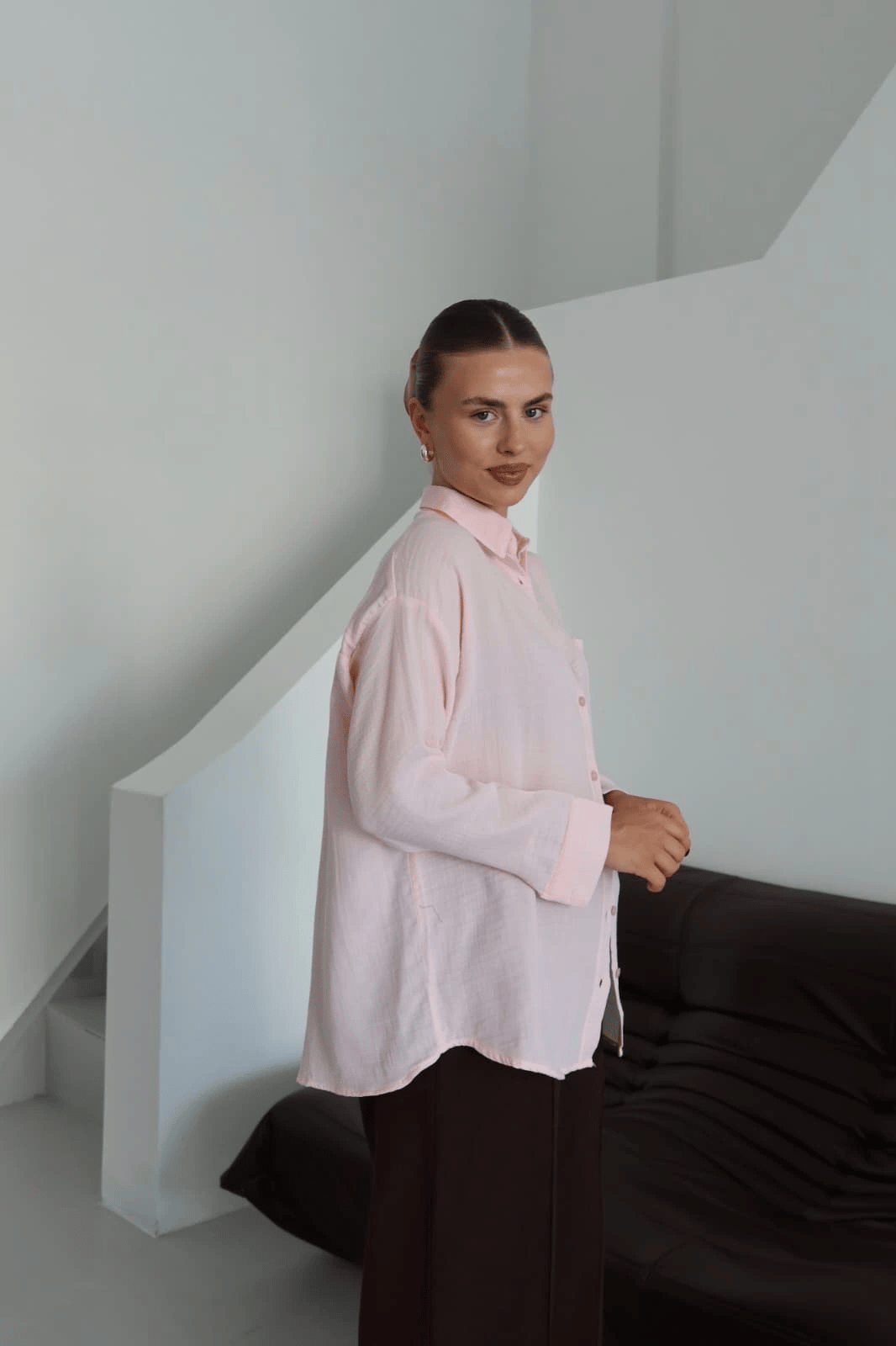 Tek cepli müslin gömlek pembe pt