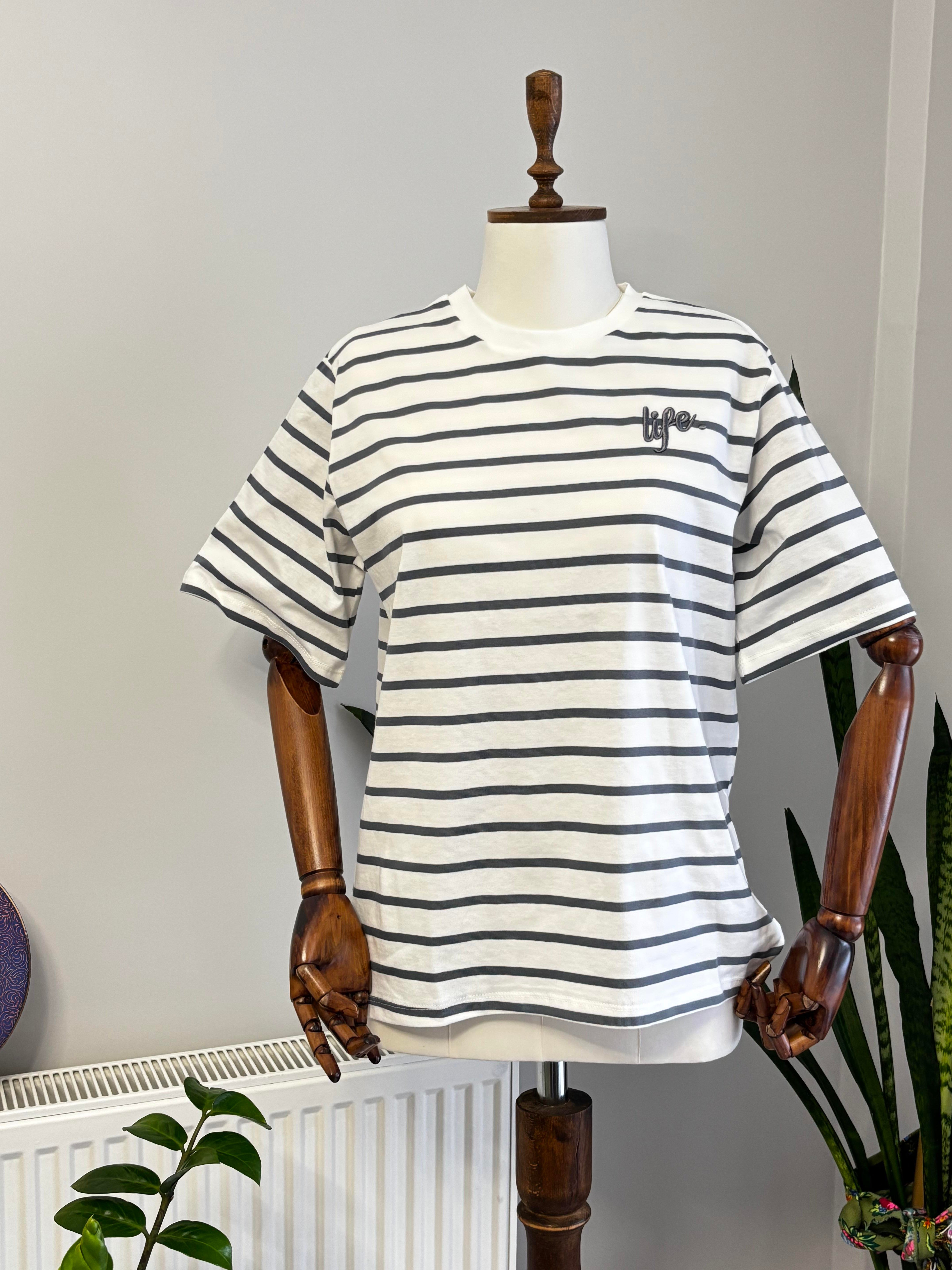 Bisiklet Yaka Antrasit Çizgili  T-Shirt