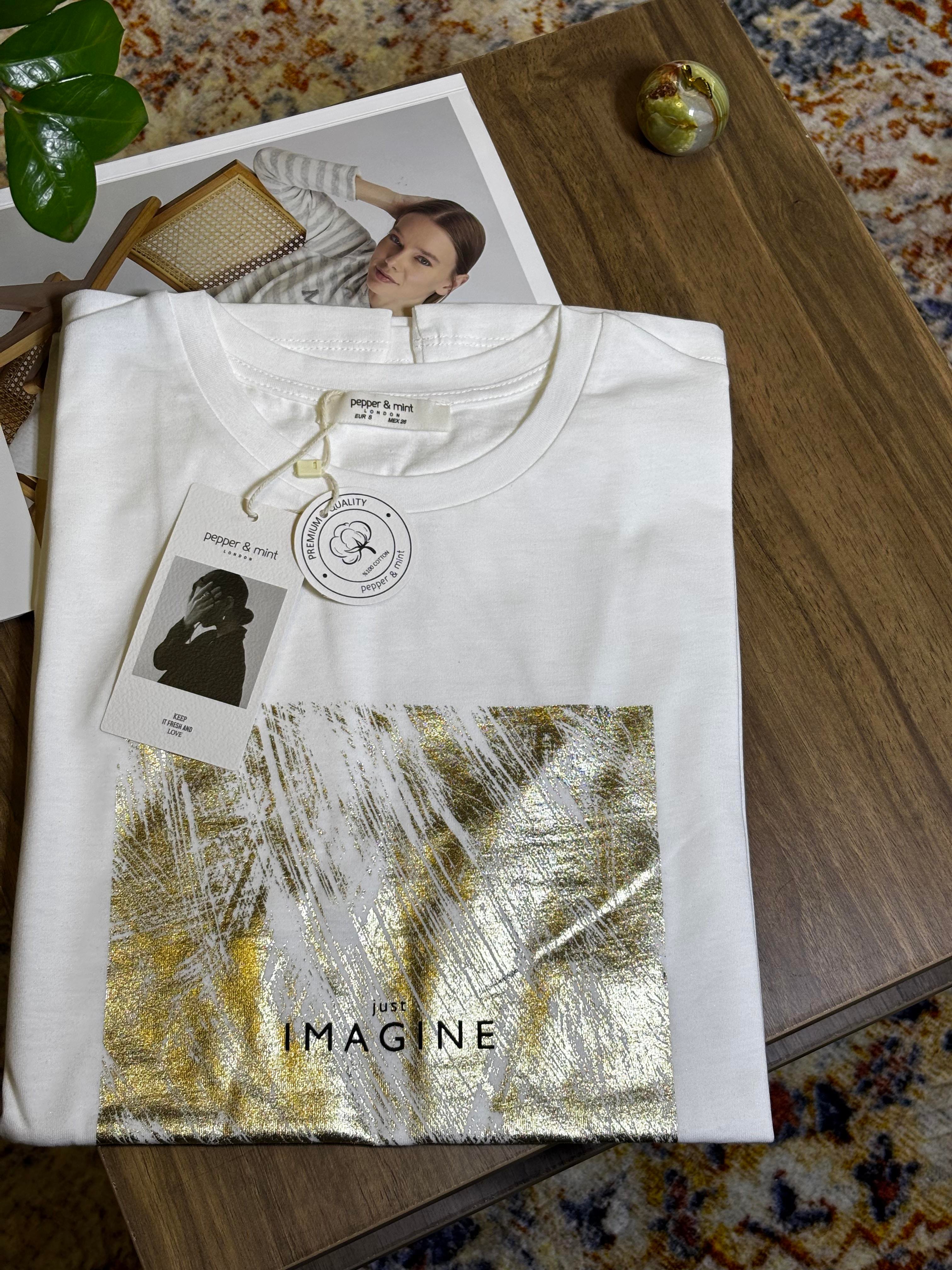 Bisiklet Yaka Elegant Baskılı T-Shirt