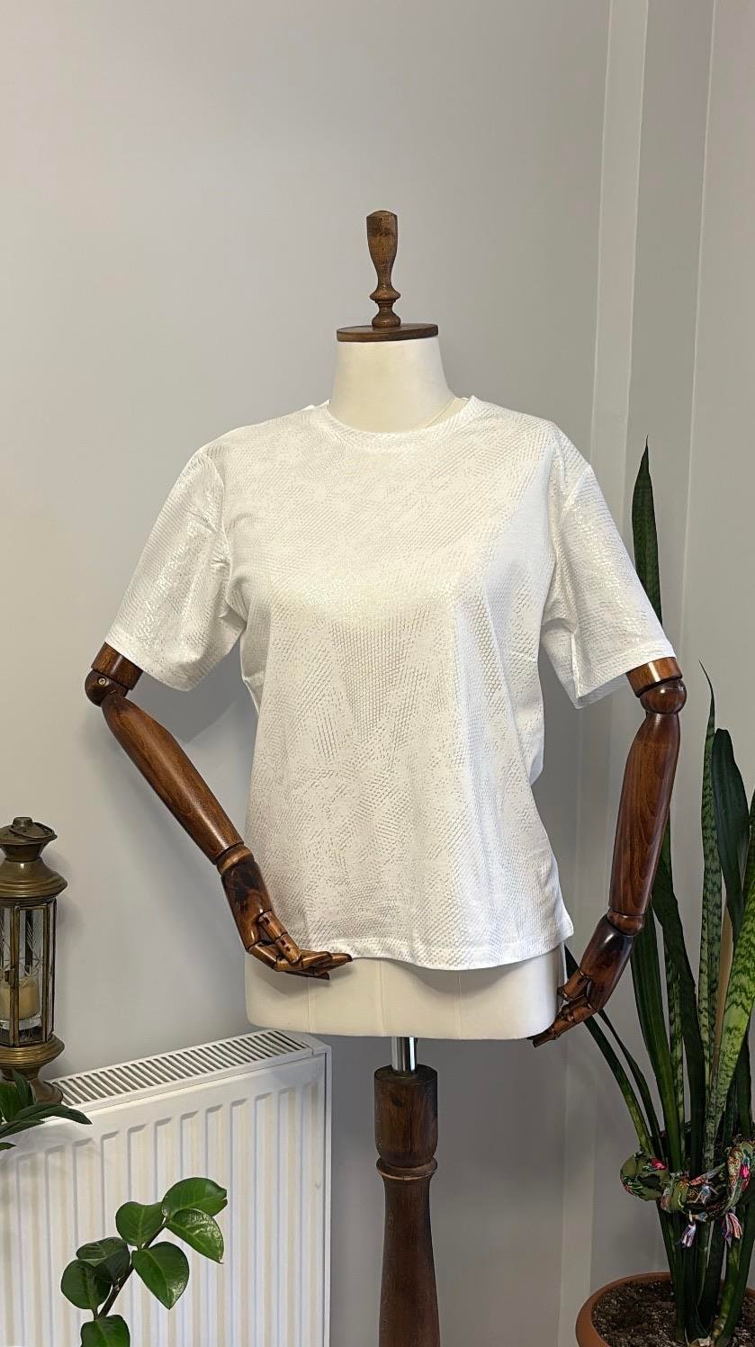 Bisiklet Yaka Elegant Baskılı T-Shirt
