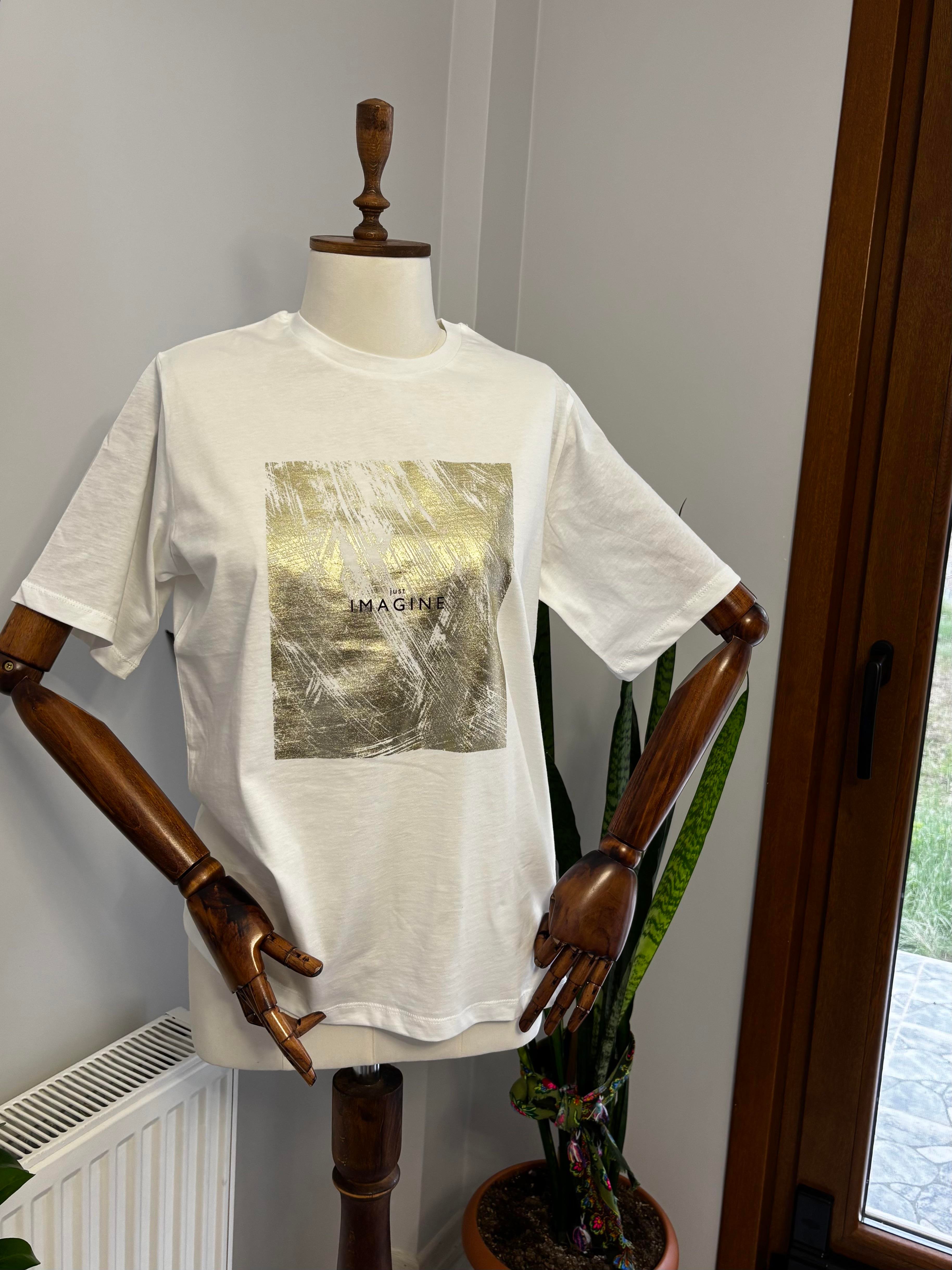 Bisiklet Yaka Elegant Baskılı T-Shirt