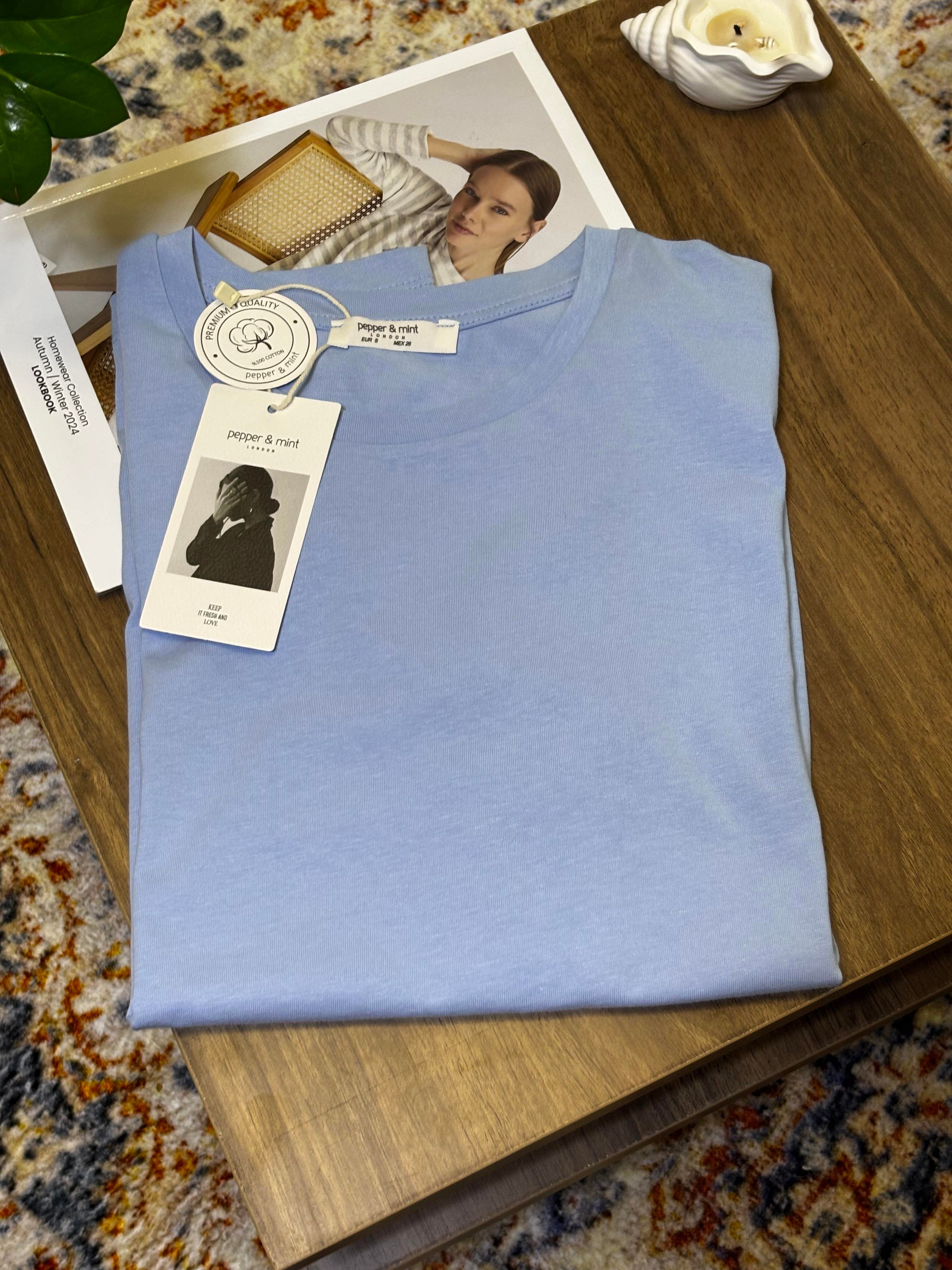 Bisiklet Yaka Forest Blue Basic Düz Kısa Kollu Tişört