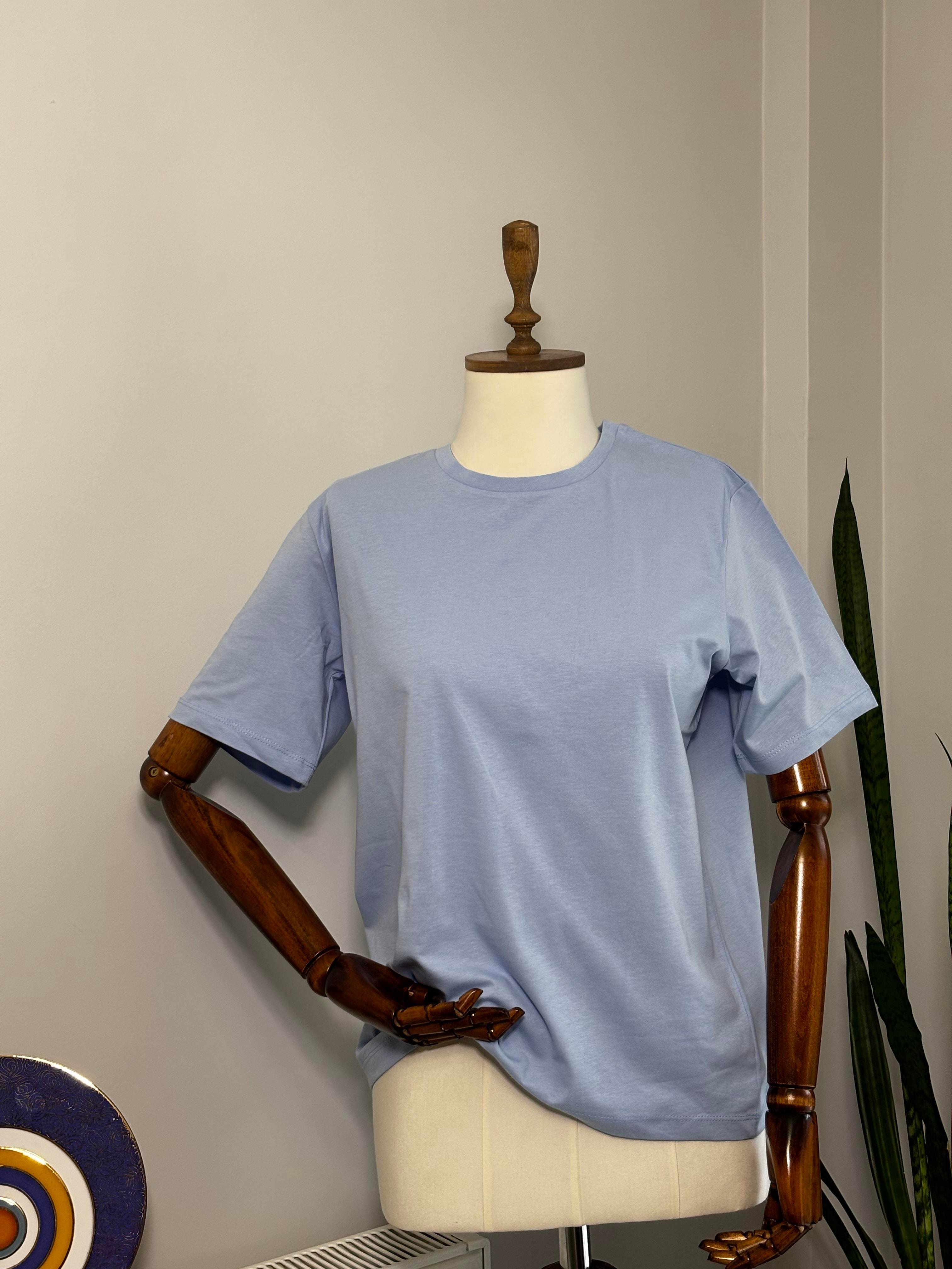 Bisiklet Yaka Forest Blue Basic Düz Kısa Kollu Tişört