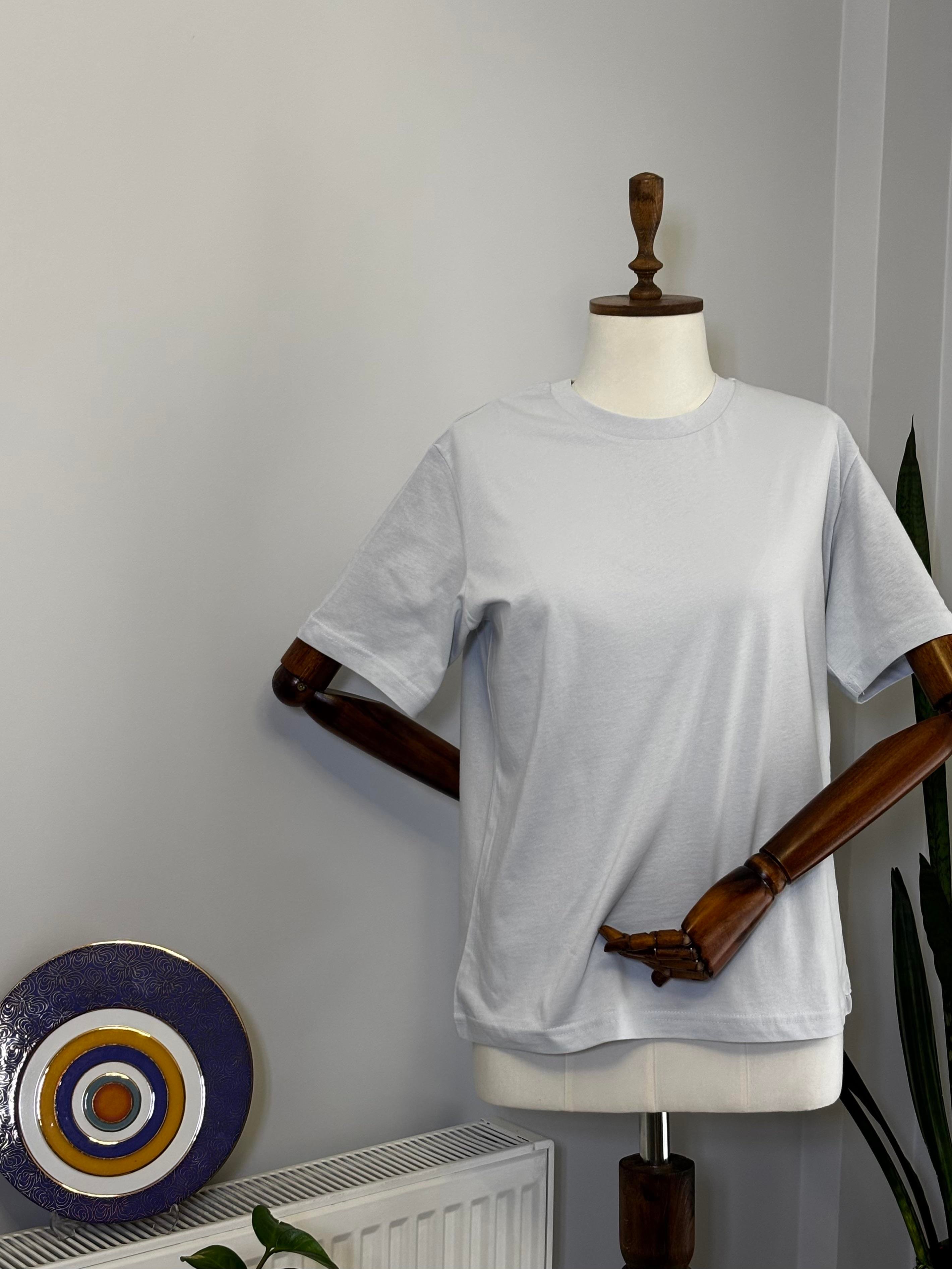Bisiklet Yaka Pale Blue Basic Düz Kısa Kollu Tişört