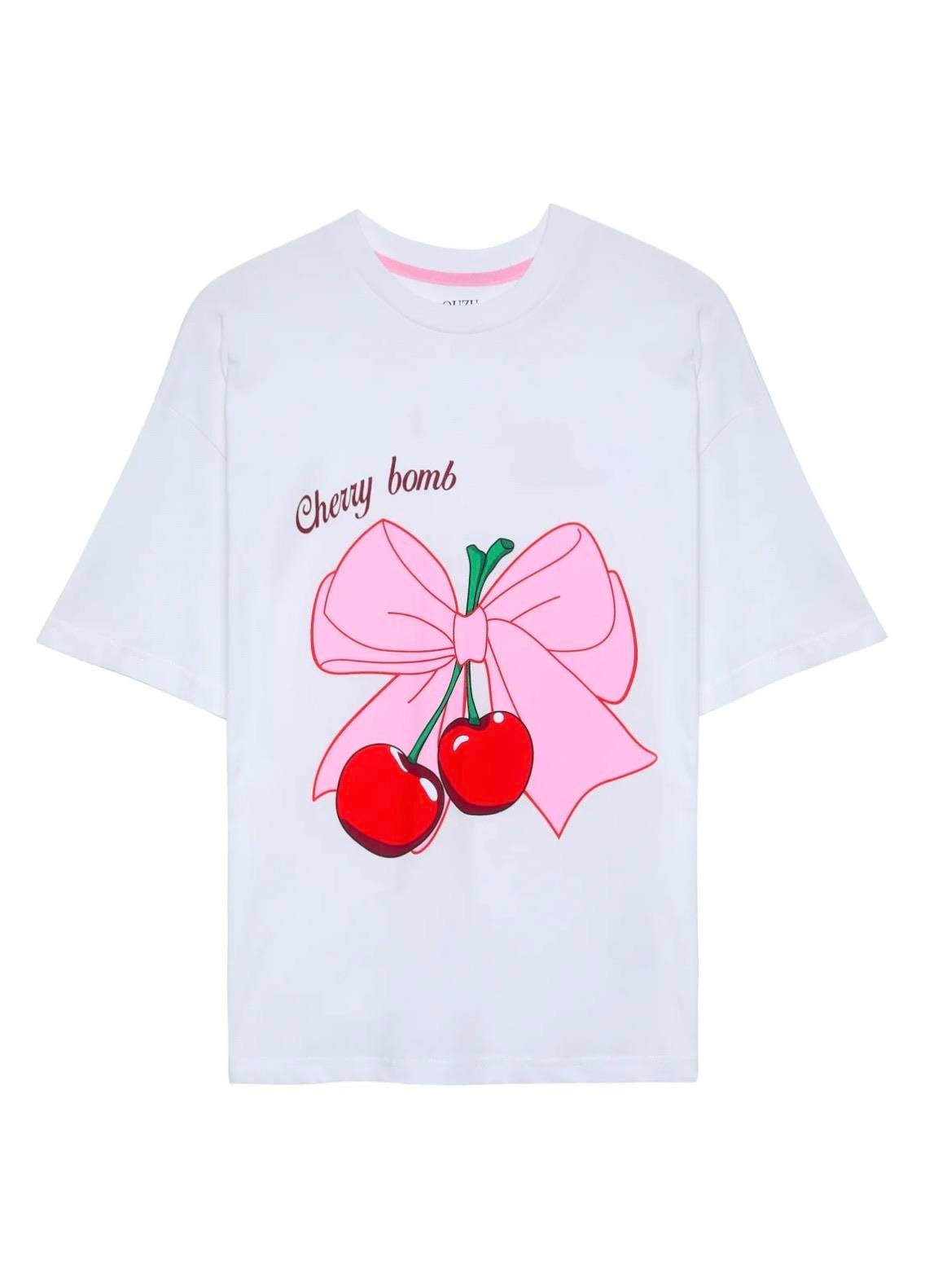 Renkli Kiraz Baskılı T-Shirt