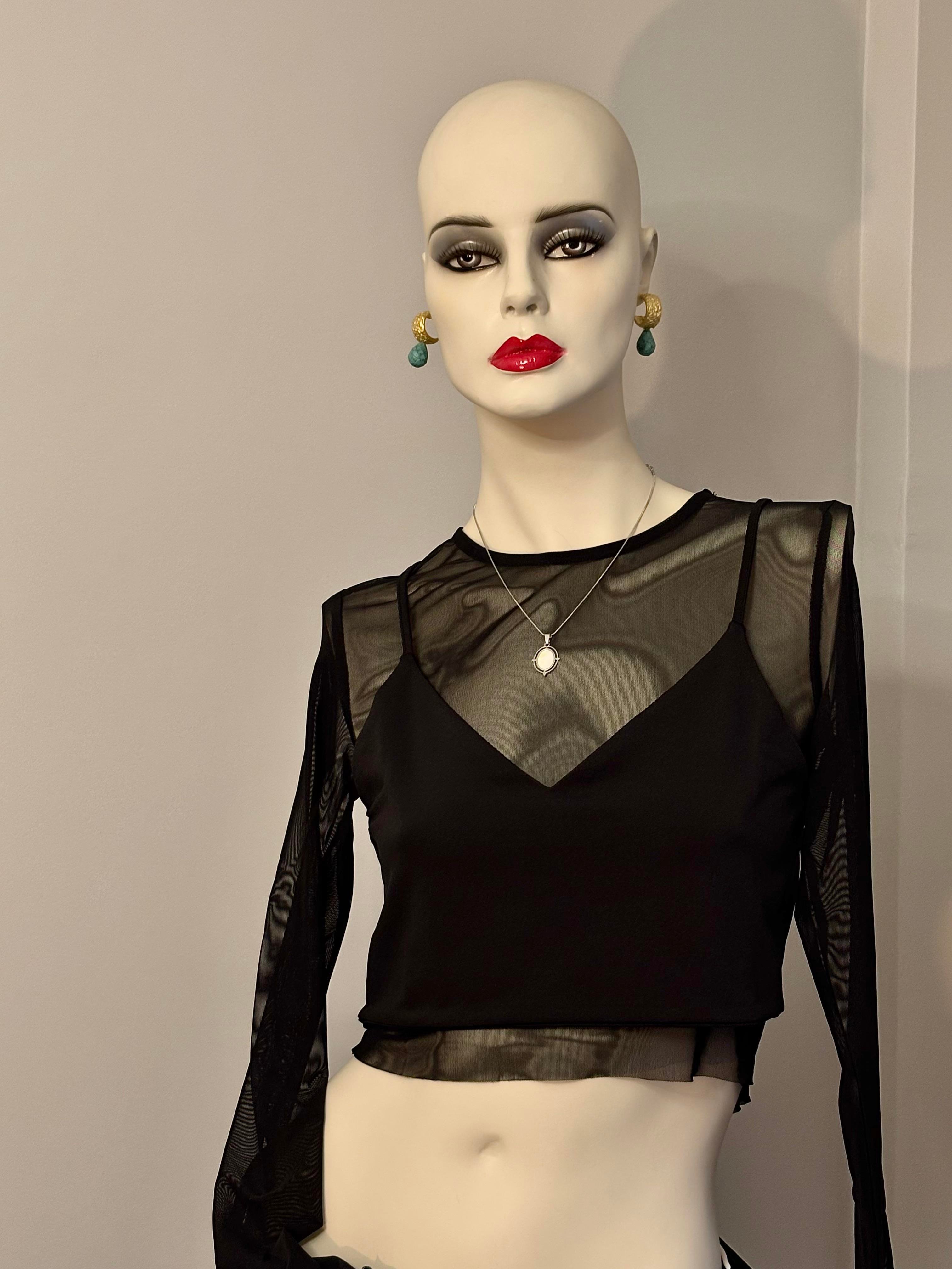 Uzun Kollu Crop Tül Bluz