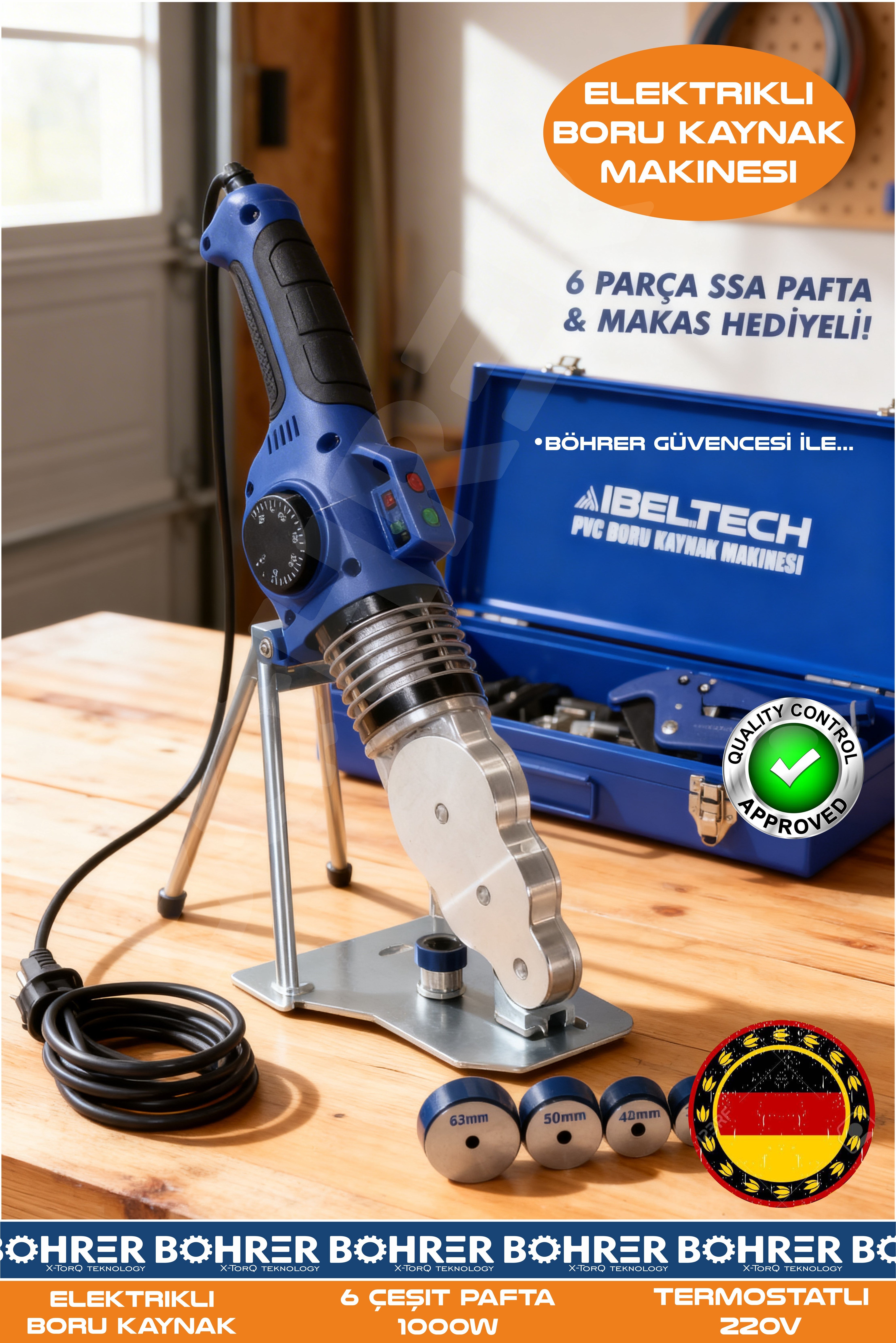 1000W 6 ÇEŞİT PAFTALI TERMOSTATLI 220V ELEKTRİKLİ BORU KAYNAK MAKİNESİ