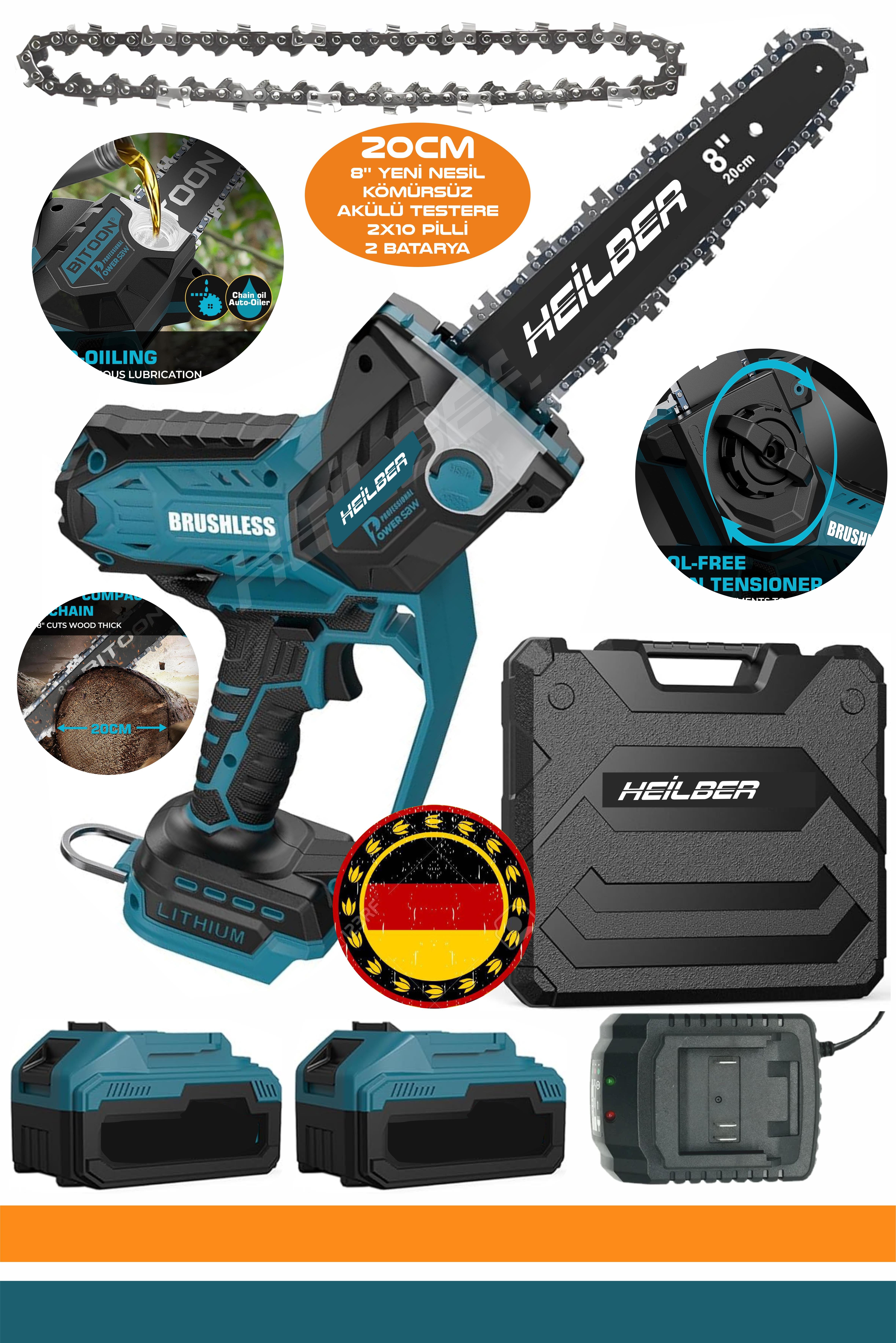 ALMAN BA01065B YENİ NESİL 8'' 20CM YAĞLAMALI ÇİFT AKÜLÜ YENİ NESİL BUDAMA TESTERESİ VE AĞAÇ KESME MAKİNESİ