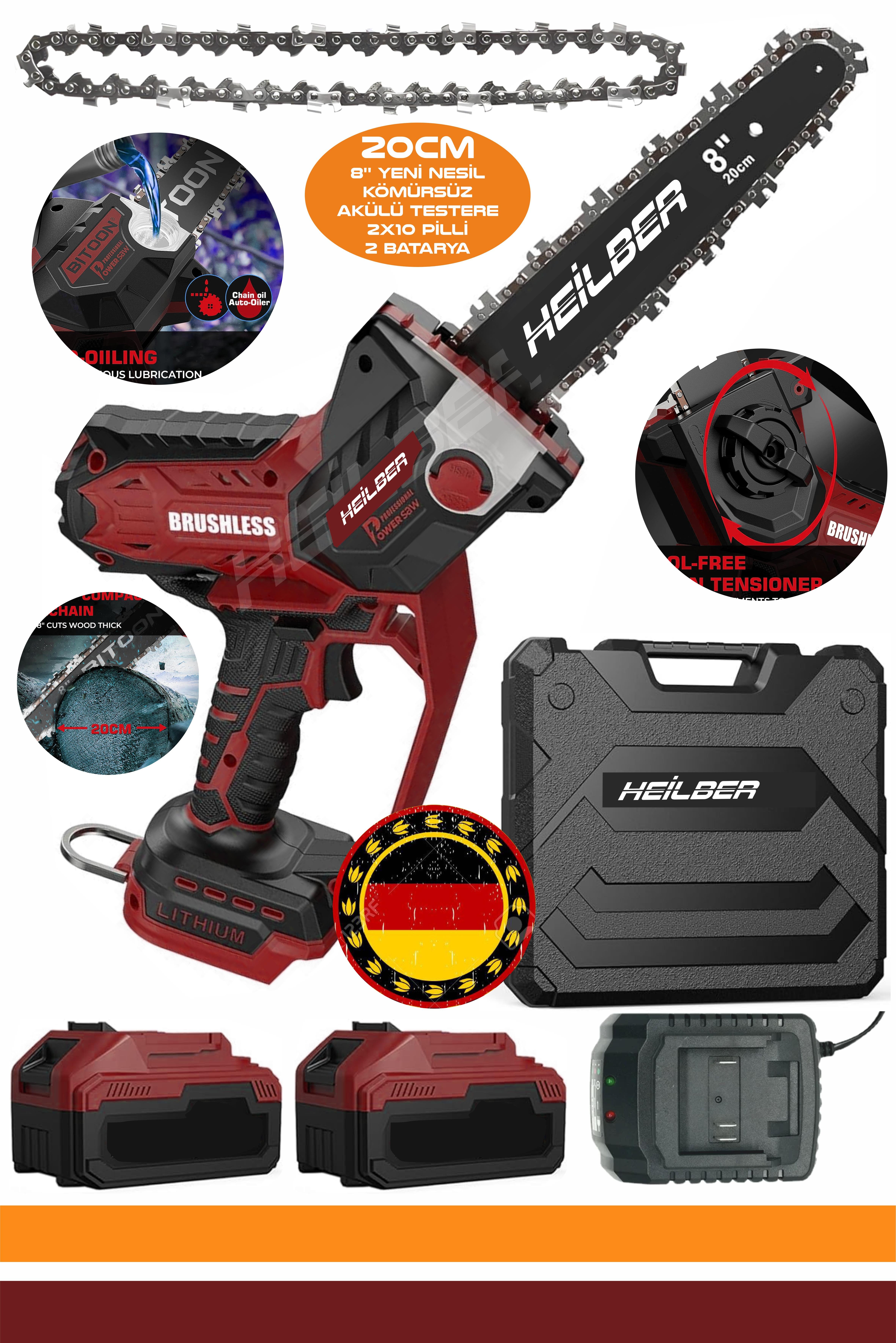 ALMAN BA01065K YENİ NESİL 8'' 20CM YAĞLAMALI ÇİFT AKÜLÜ YENİ NESİL BUDAMA TESTERESİ VE AĞAÇ KESME MAKİNESİ