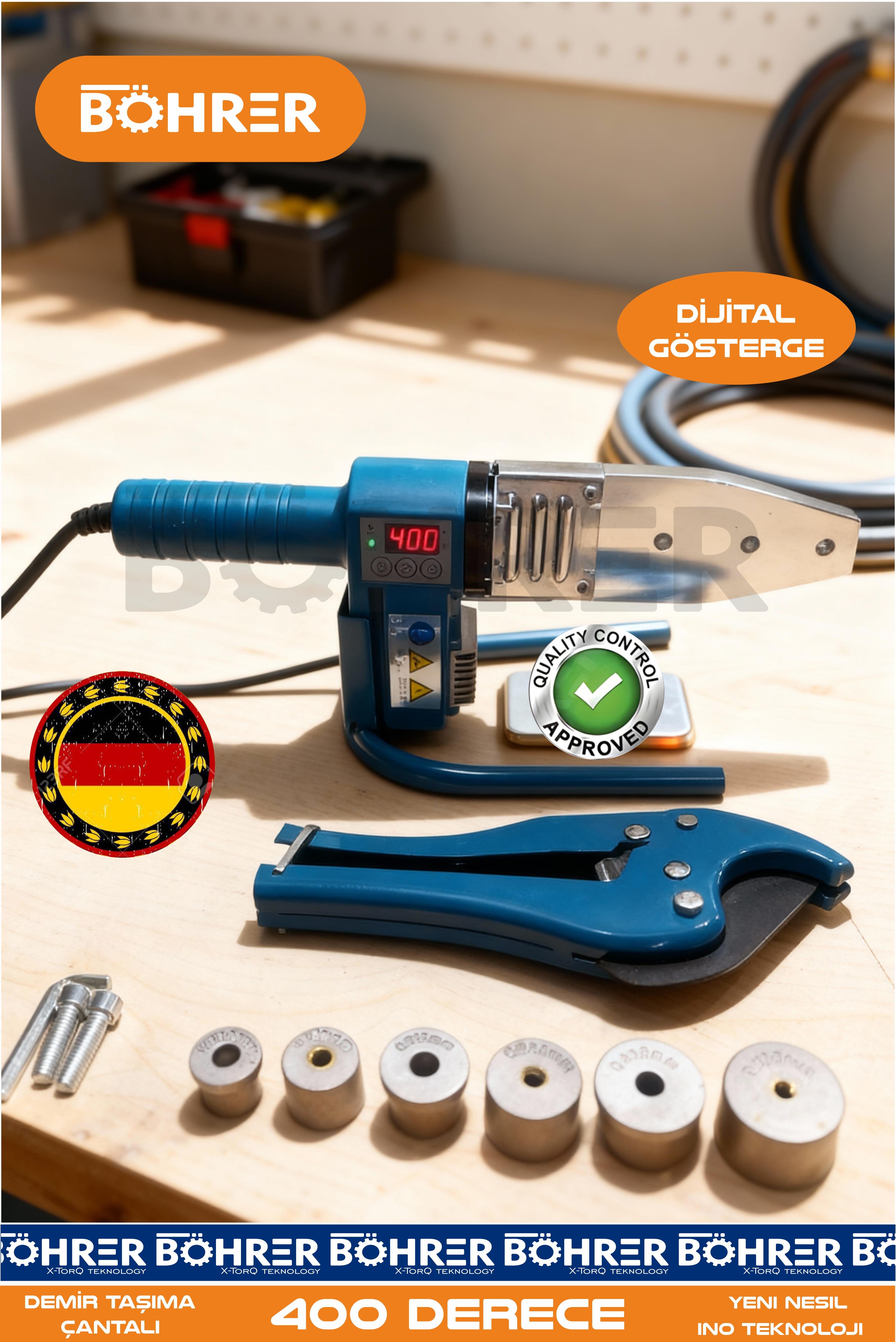 ALMAN DESİGNE DİJİTAL GÖSTERGELİ ELEKTRİKLİ + MAKAS HEDİYELİ 6 ADET PAFTALI PLASTİK BORU KAYNAK MAKİNESİ
