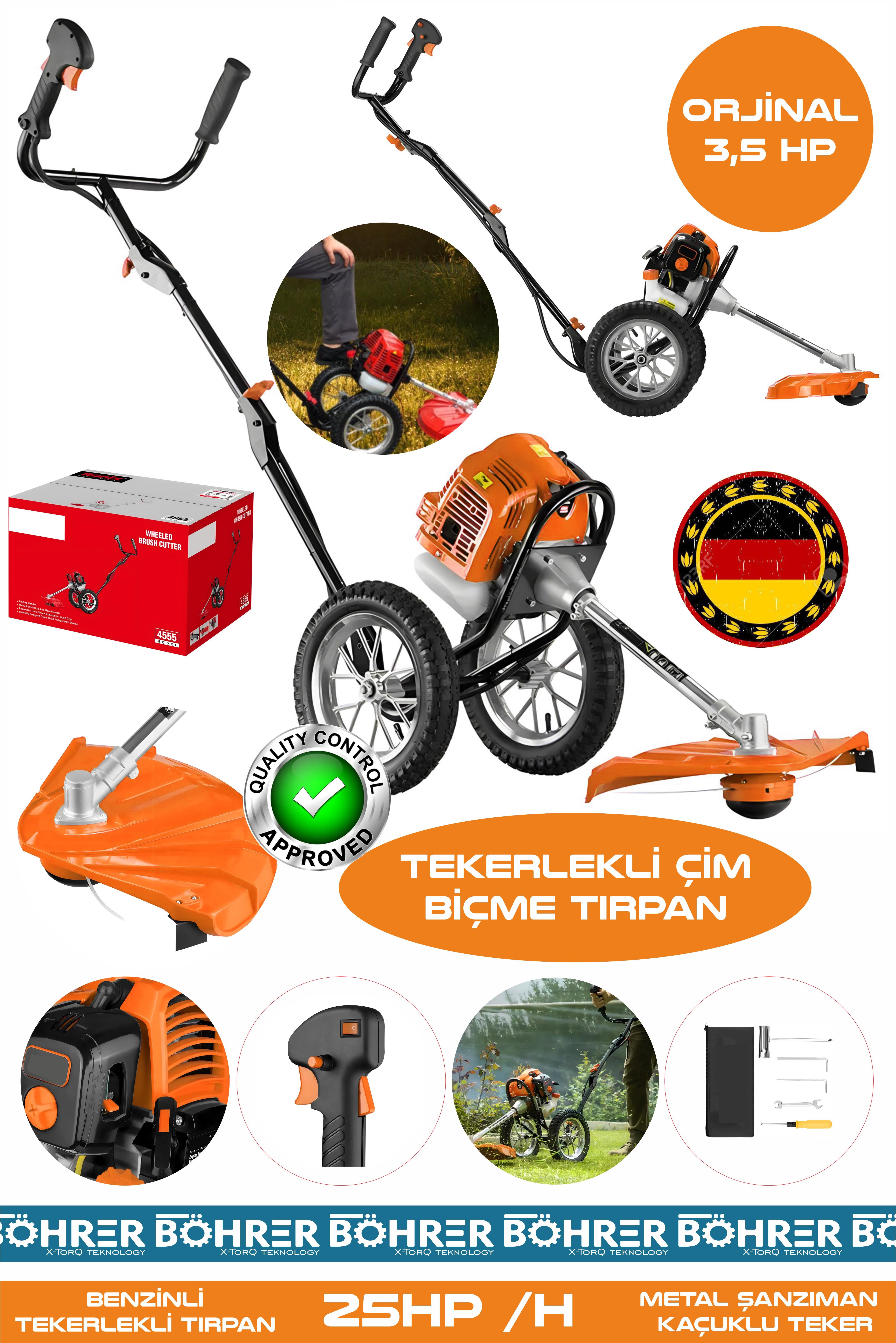 Alman Pro BA01075T 25Hp/H Tekerlekli Benzinli Diken Çalı Çim Biçme Tırpan Makinesi