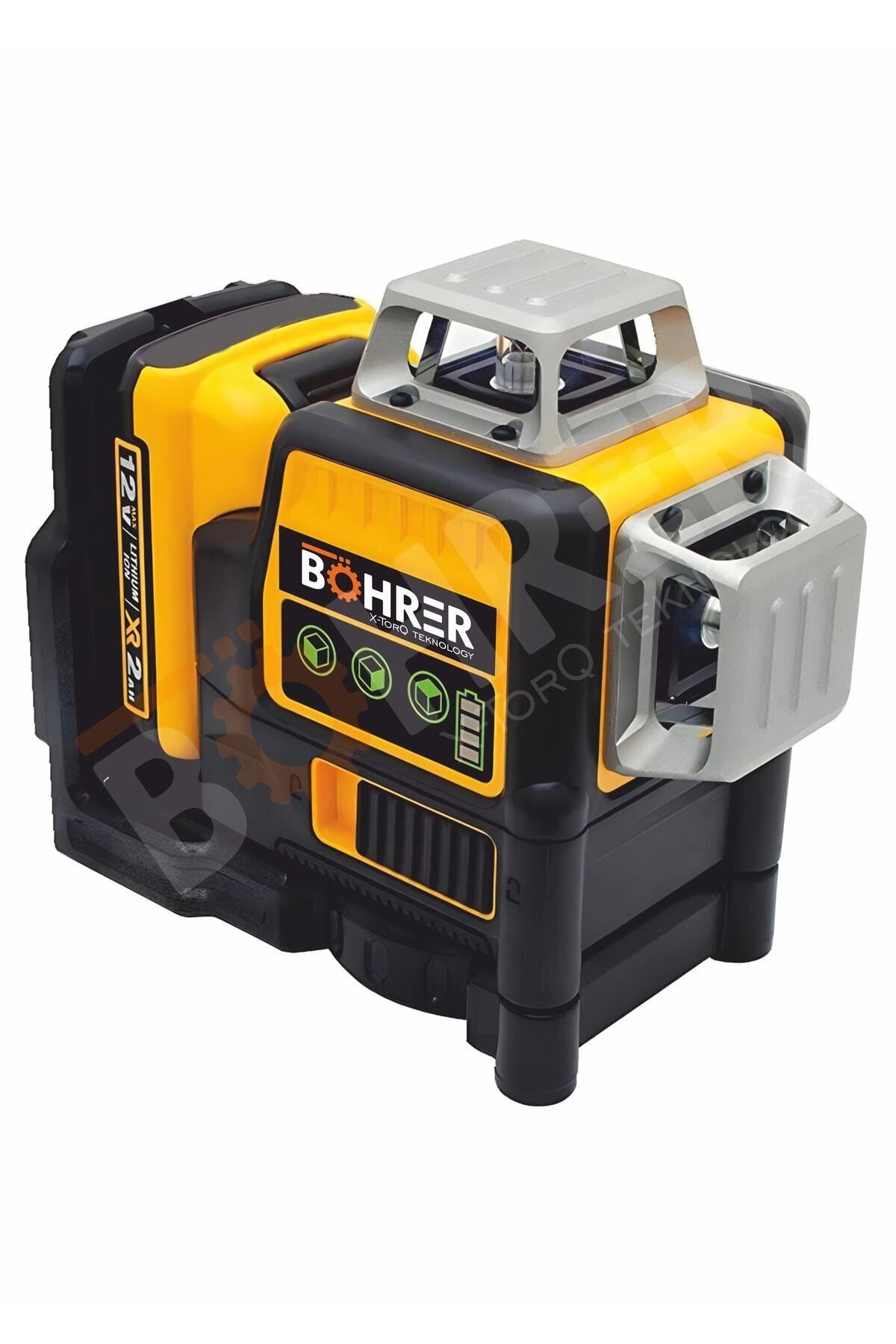 Bh089gi 12 Satır Lazer Seviyesi 12v Pil 3 Taraf 360 Derece Dikey Yatay Yeşil Işık Seviye Ölçme
