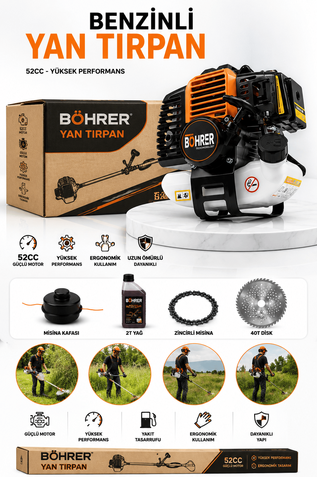 BÖHRER BA011356 YENİ MODEL BENZİNLİ YAN TİPİ ÇİM BİÇME - TIRPAN