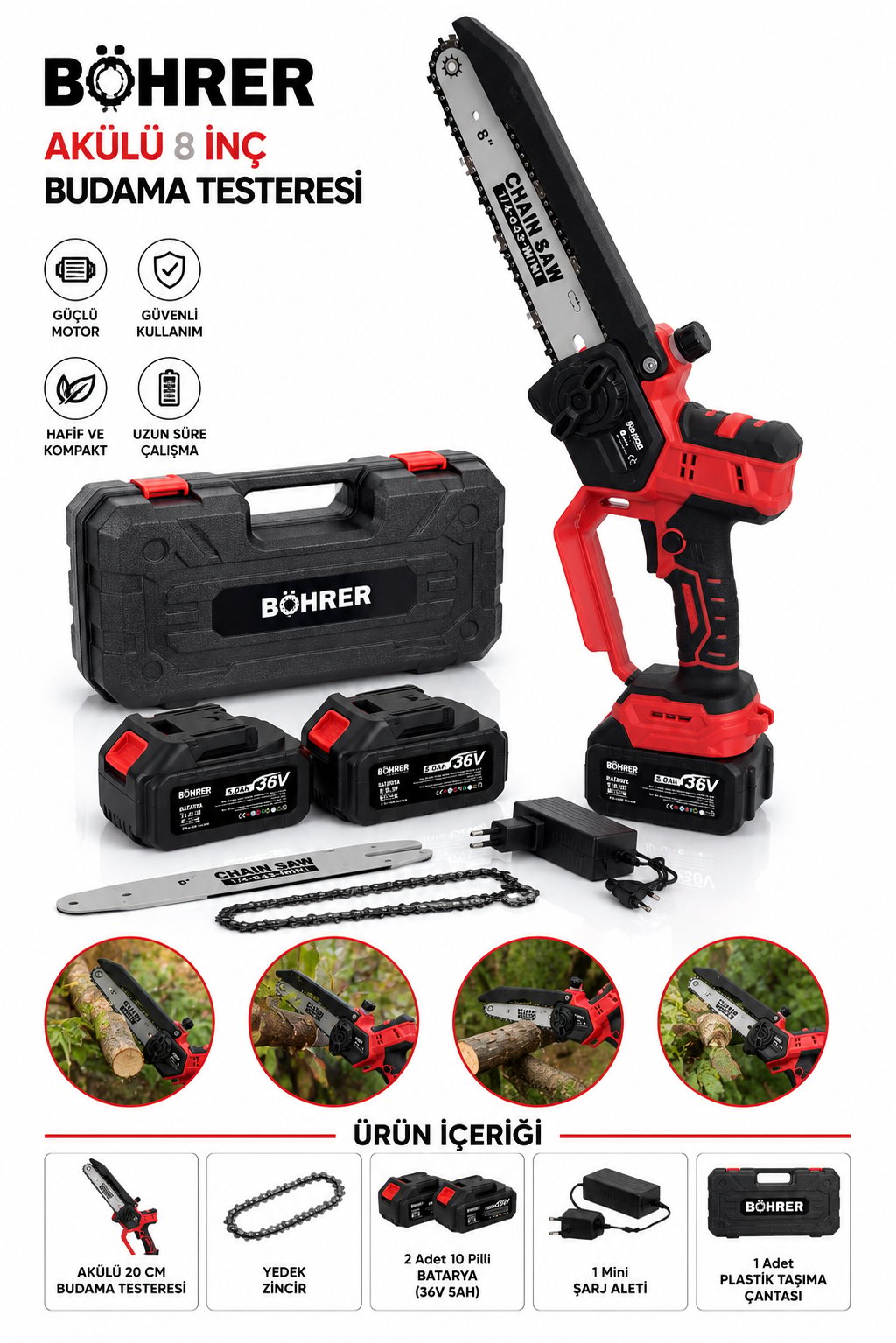 BÖHRER BA011409 36V 5AH 10PİLLİ 20CM KÖMÜRSÜZ DAL BUDAMA TESTERESİ