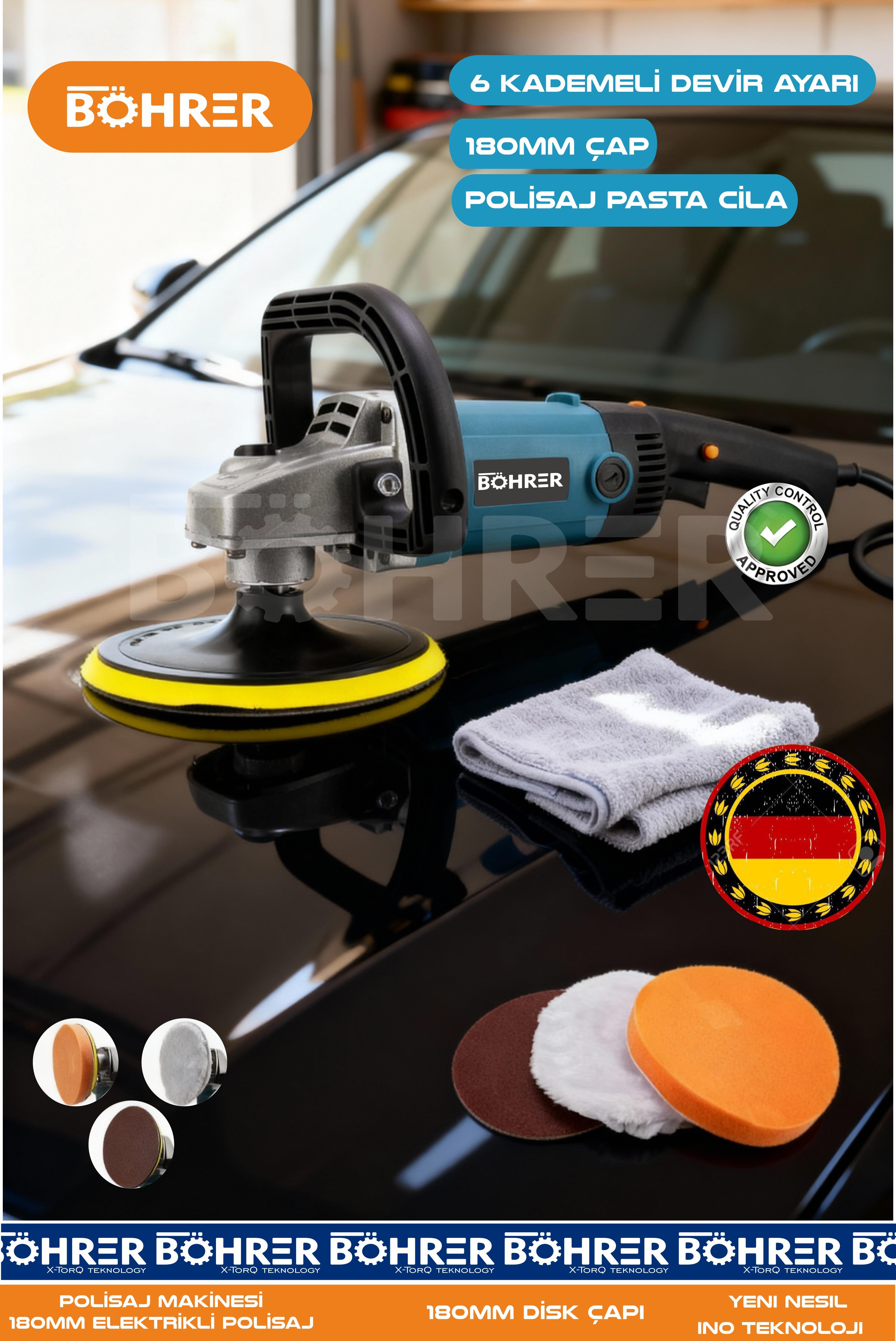 ELEKTRİKLİ 180MM 6 KADEME DEVİR AYARLI 2400W POLİSAJ PARLATMA POLİSAJ PASTA CİLA MAKİNESİ