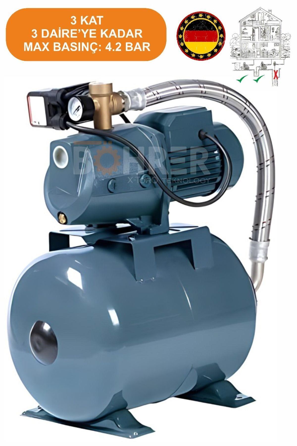 Jet100b 3 Kat 3 Daire 1 Hp 24 L Yatay Tank Otomatik Musluk Aç Kapa Hidrofor Su Pompası Motoru