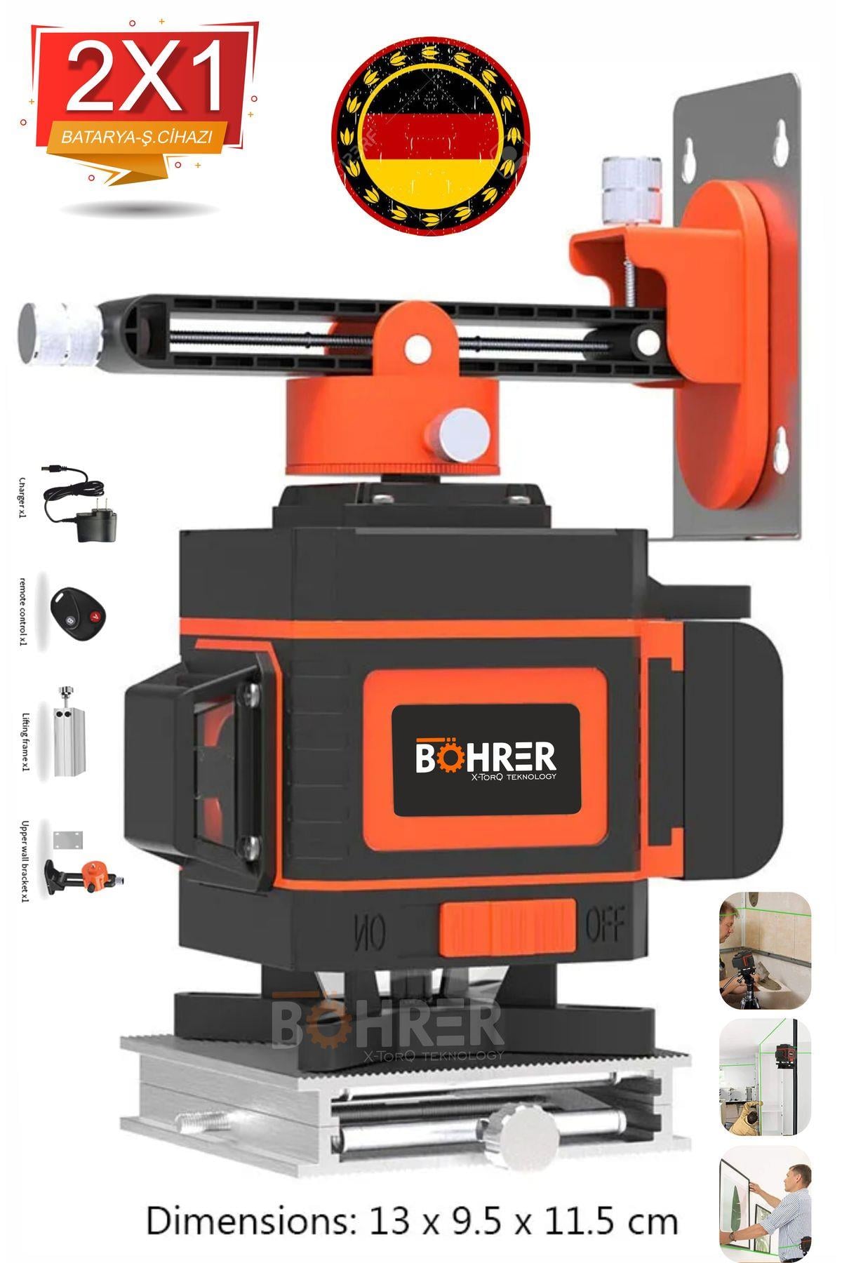 MANYETİK 16 SATIR 4 KÖŞE 360 DERECE 4X4 LAZER ,2 LİON BATARYA YEŞİL IŞIK AKÜLÜ LAZER HİZALAMA