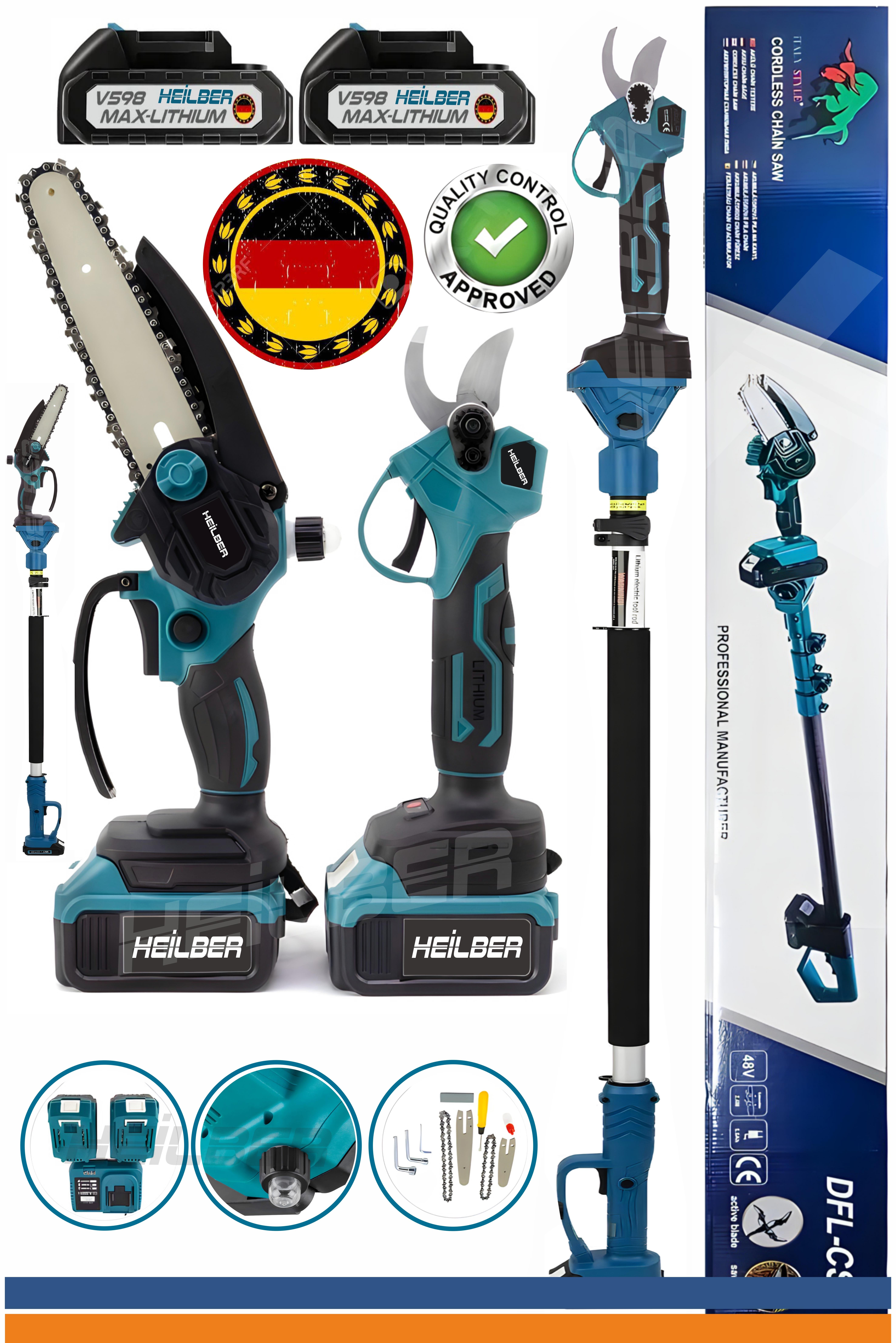 V598/21V +2 BATARYA BA01062B 15CM AKÜLÜ DAL BUDAMA TESTERESİ VE 30MM ŞARJLI DAL BUDAMA BAĞ MAKASI